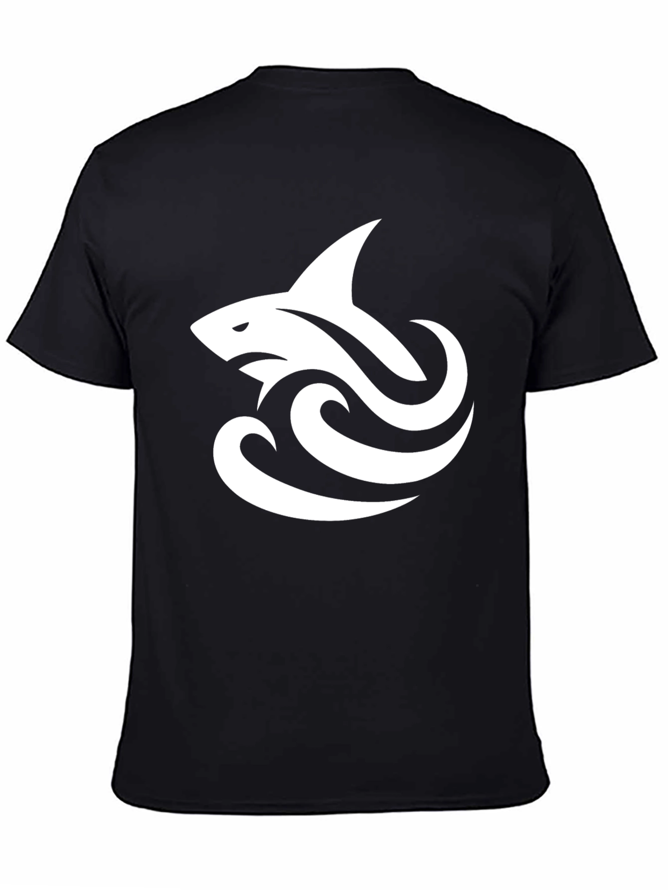 Black Cool Shark Wave Graphic Black Tee view 4