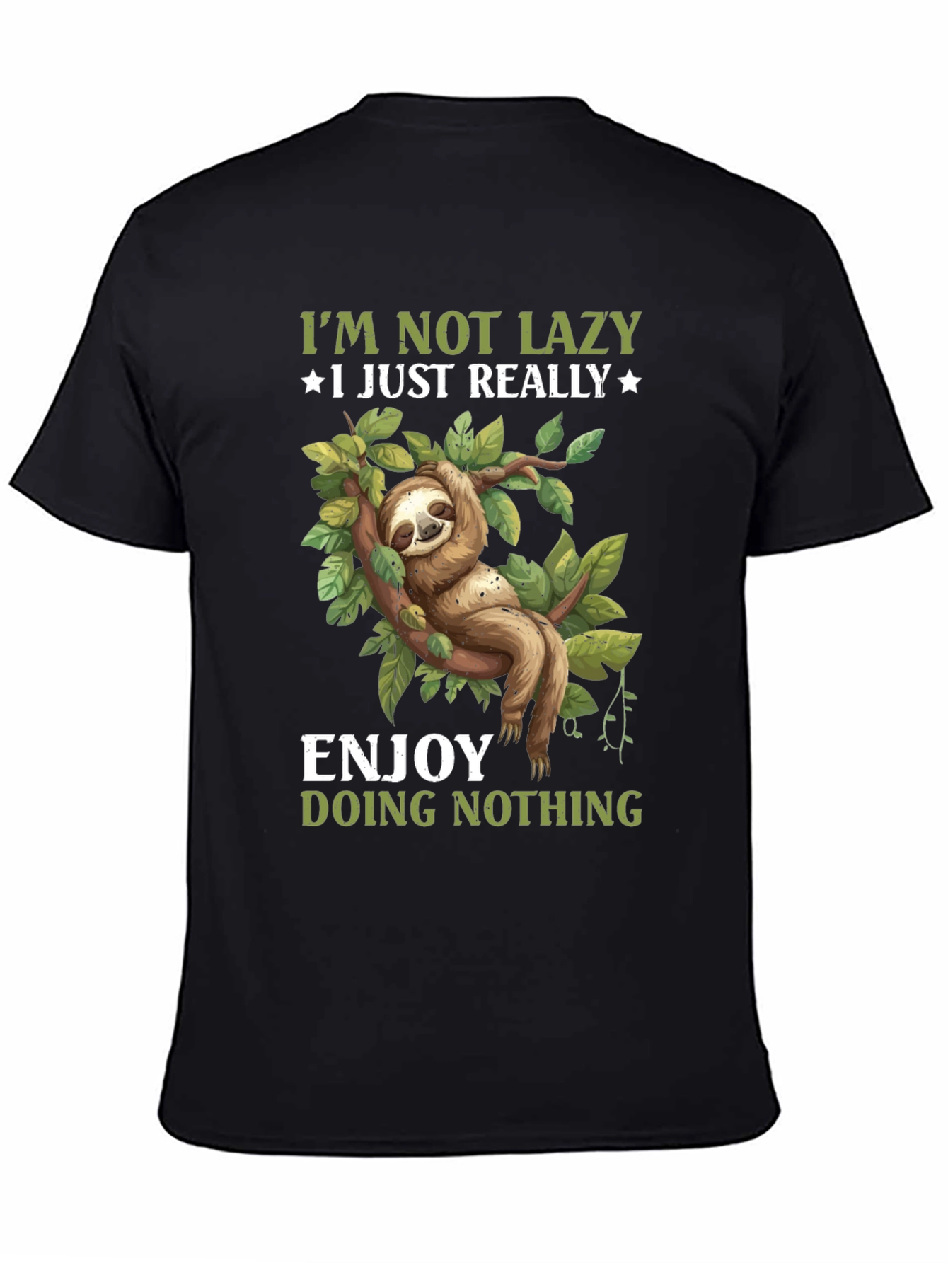 Black Funny Sloth T-Shirt: Enjoy Doing Nothing Tee view 4