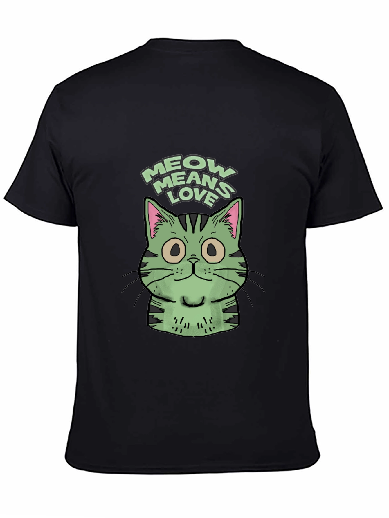 Black Meow Means Love Cat Graphic Tee - Unisex Black T-Shirt view 4