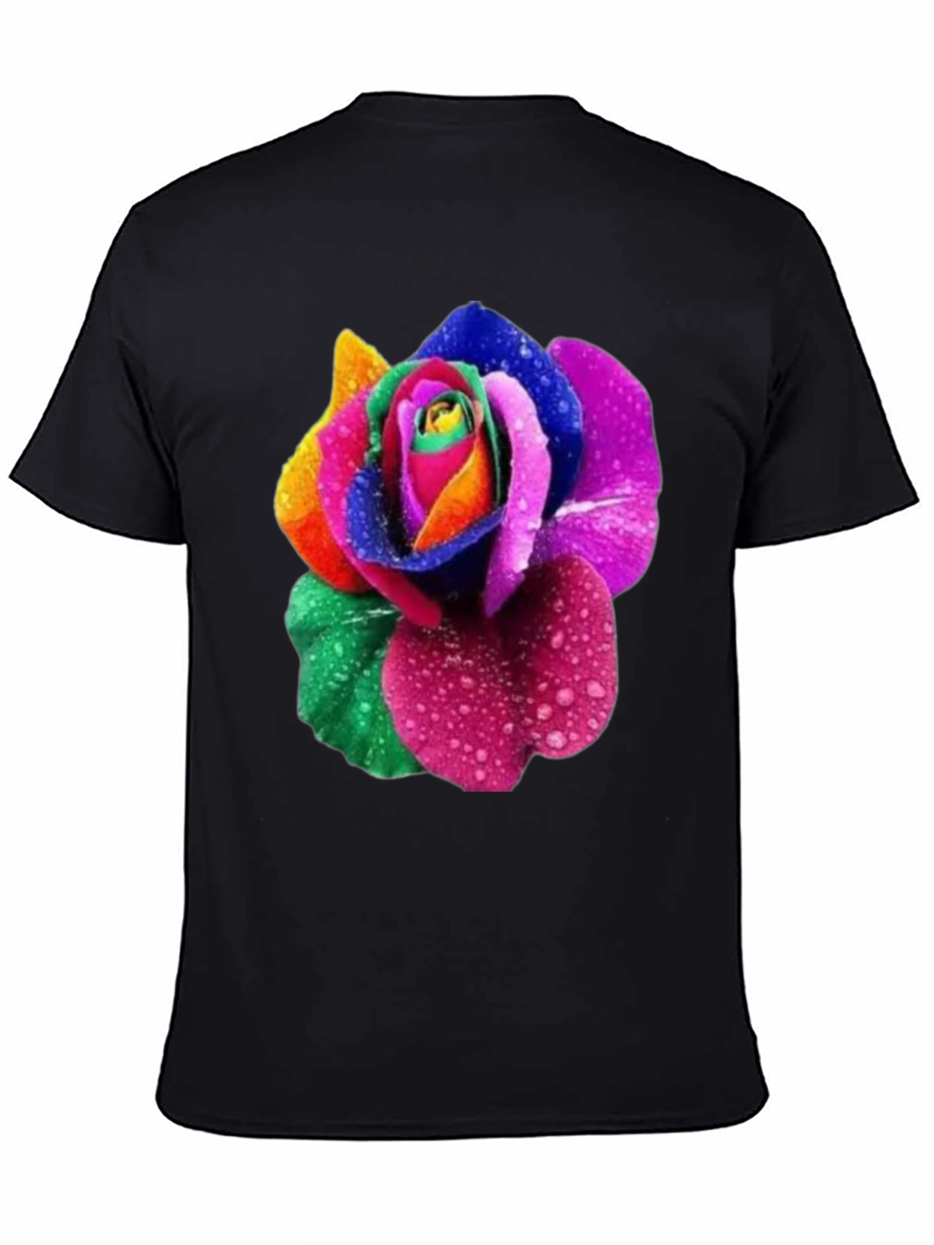 Rainbow Rose Graphic Tee - Men's Black T-Shirt - 4