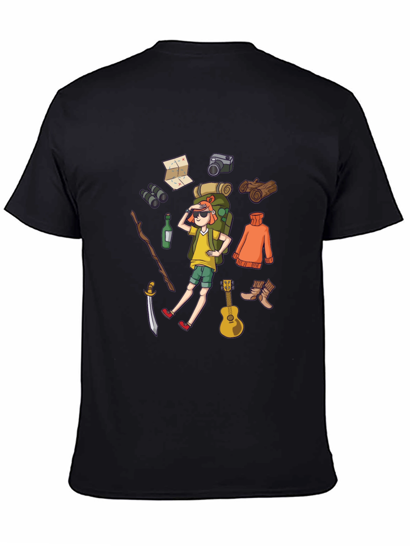 Black Cartoon Hiker Black T-Shirt view 4