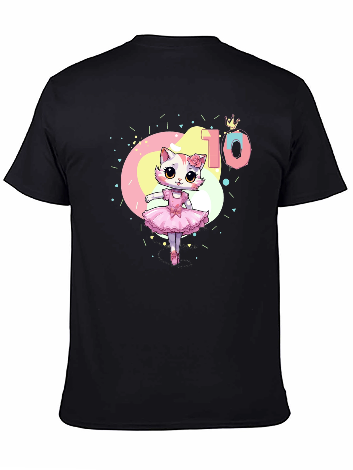 Black Cute Cat Ballerina 10th Birthday T-Shirt view 4