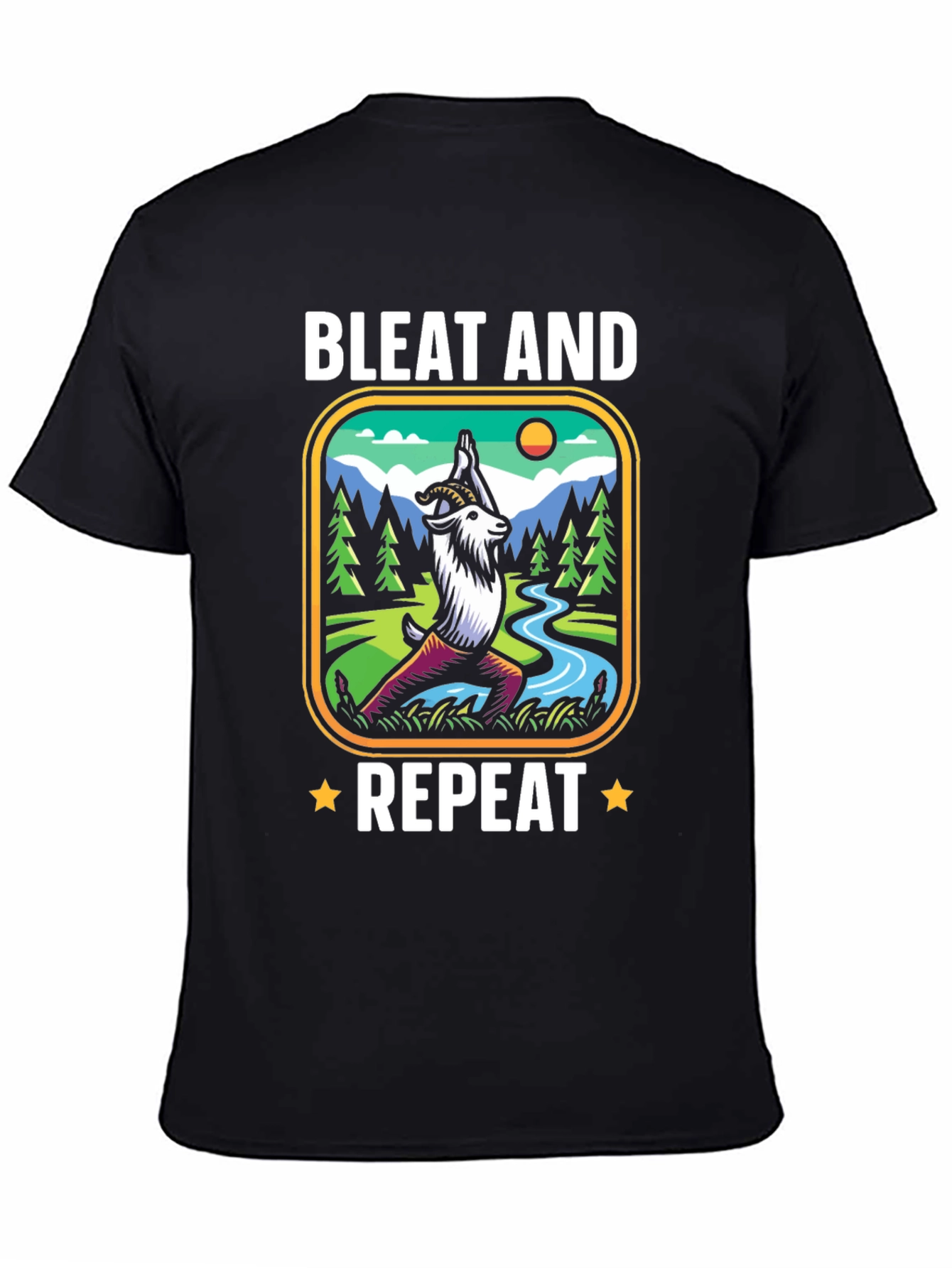 Black Bleat and Repeat Yoga Goat T-Shirt view 4
