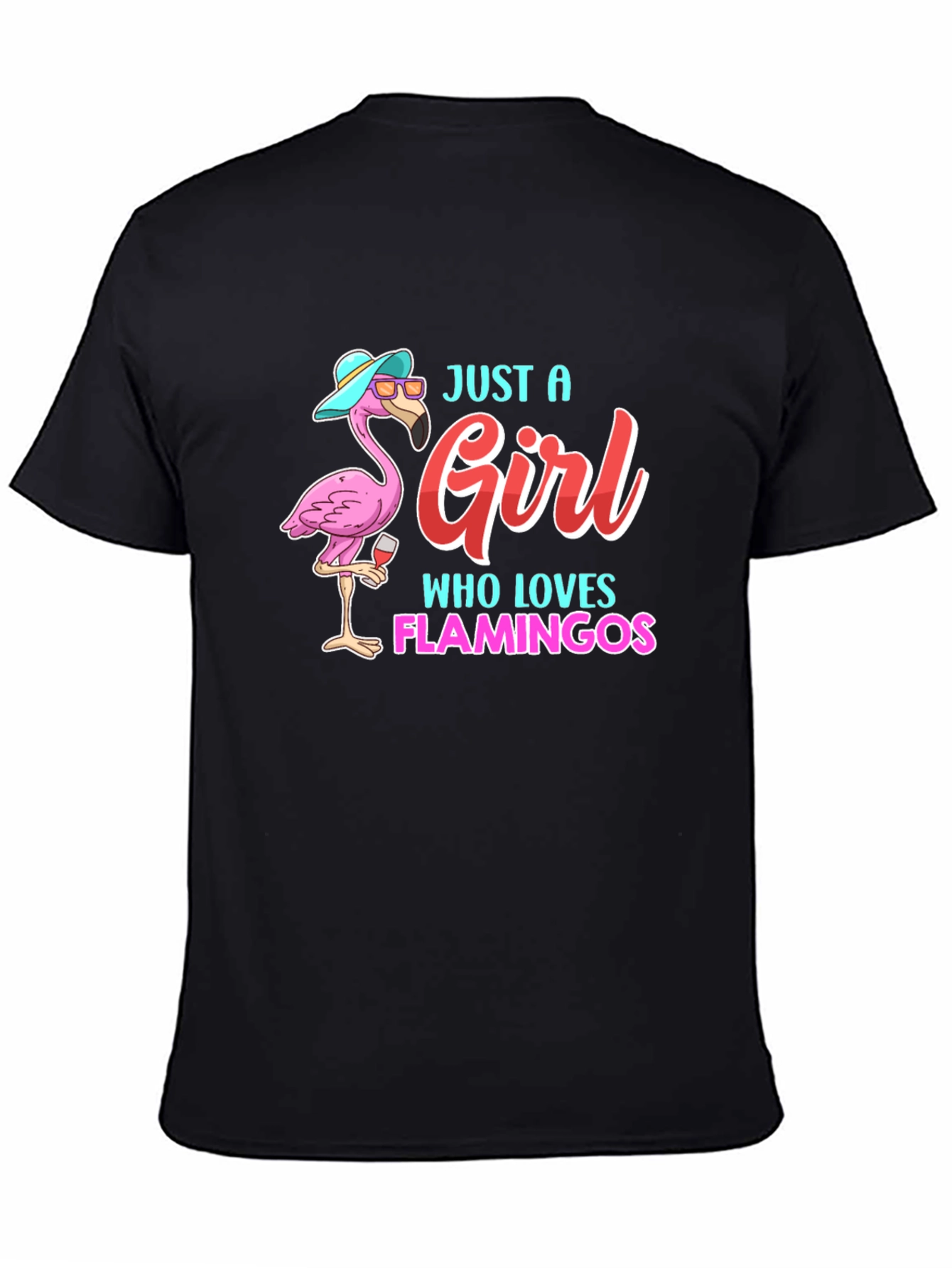 Black Just a Girl Who Loves Flamingos T-Shirt view 4