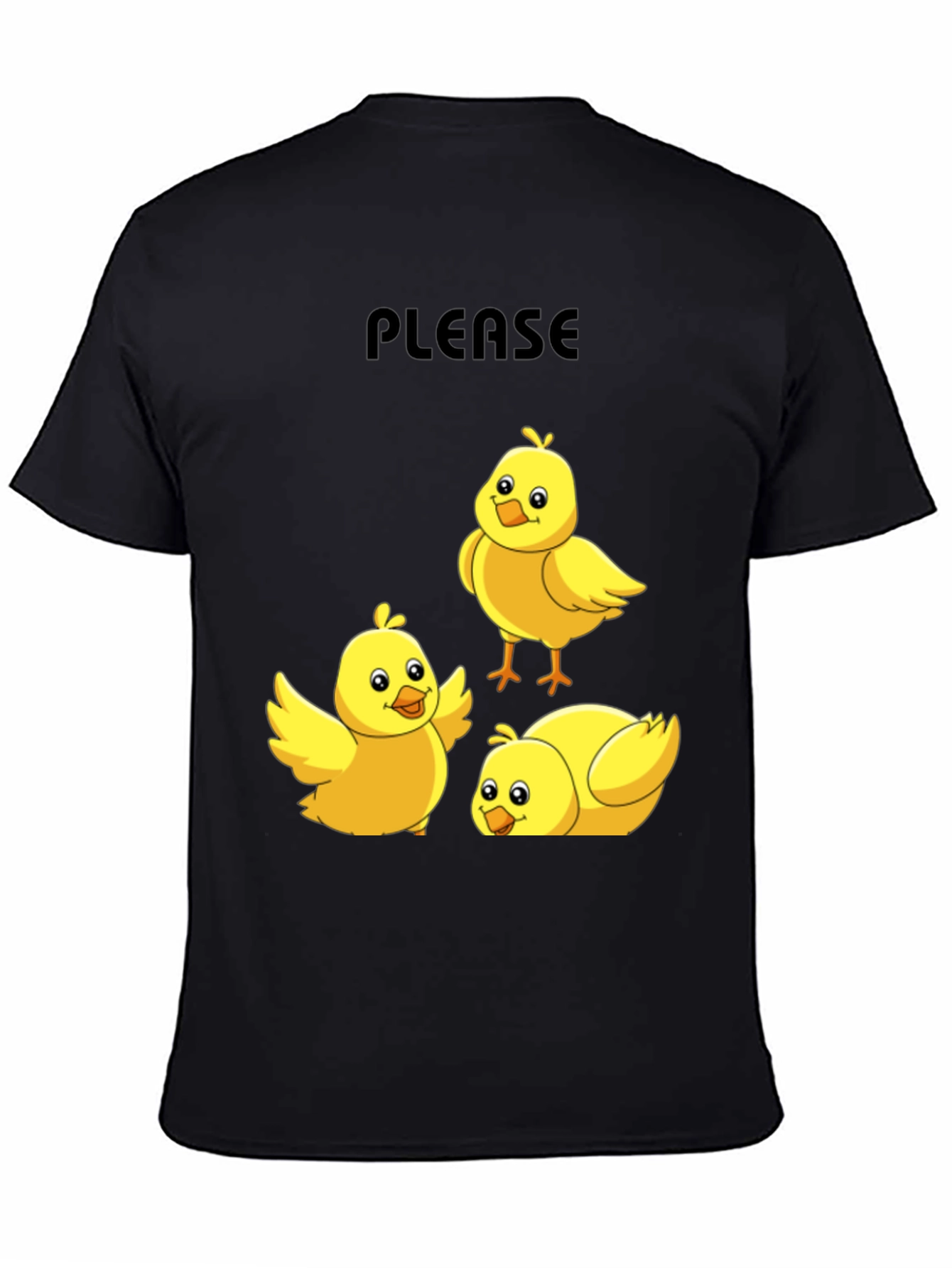Black Please Chick T-Shirt - Cute Cartoon Animal Tee view 4