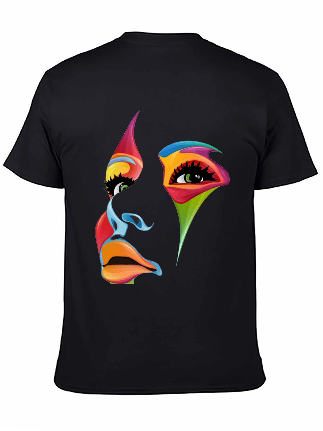 Black Abstract Face Graphic Tee - Vivid Colors, Modern Art view 4