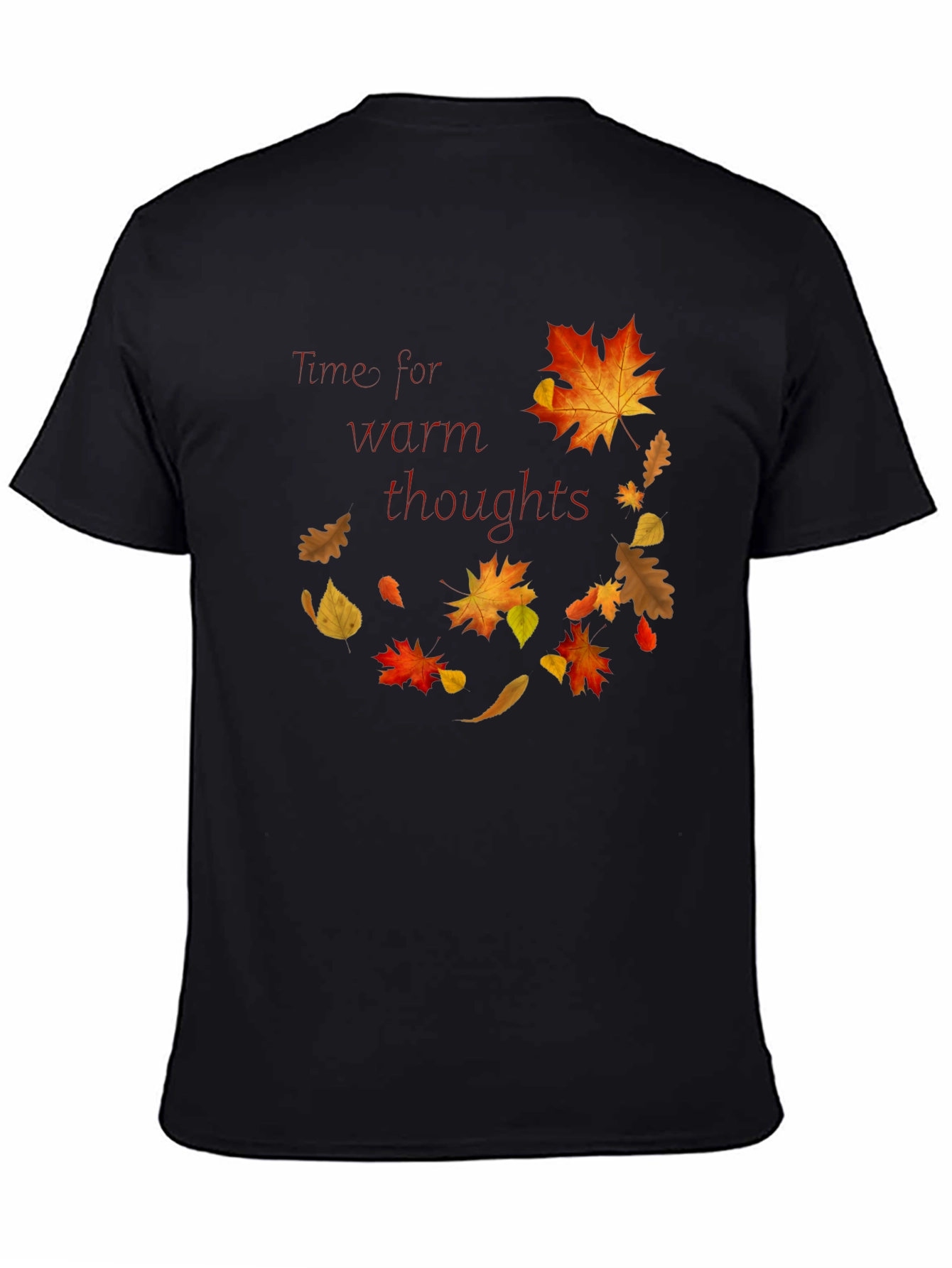 Black Warm Thoughts Autumn Leaf T-Shirt view 4