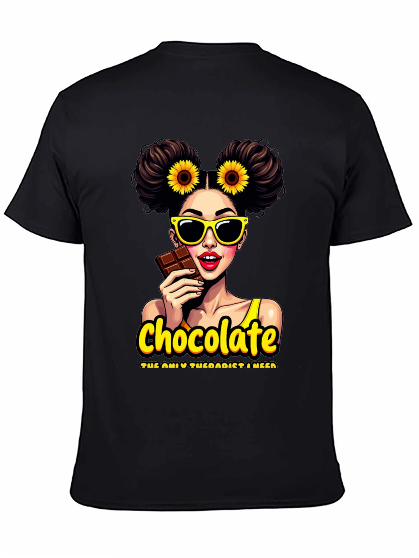 Black Chocolate Therapist Graphic Tee - Black Cotton T-Shirt view 4