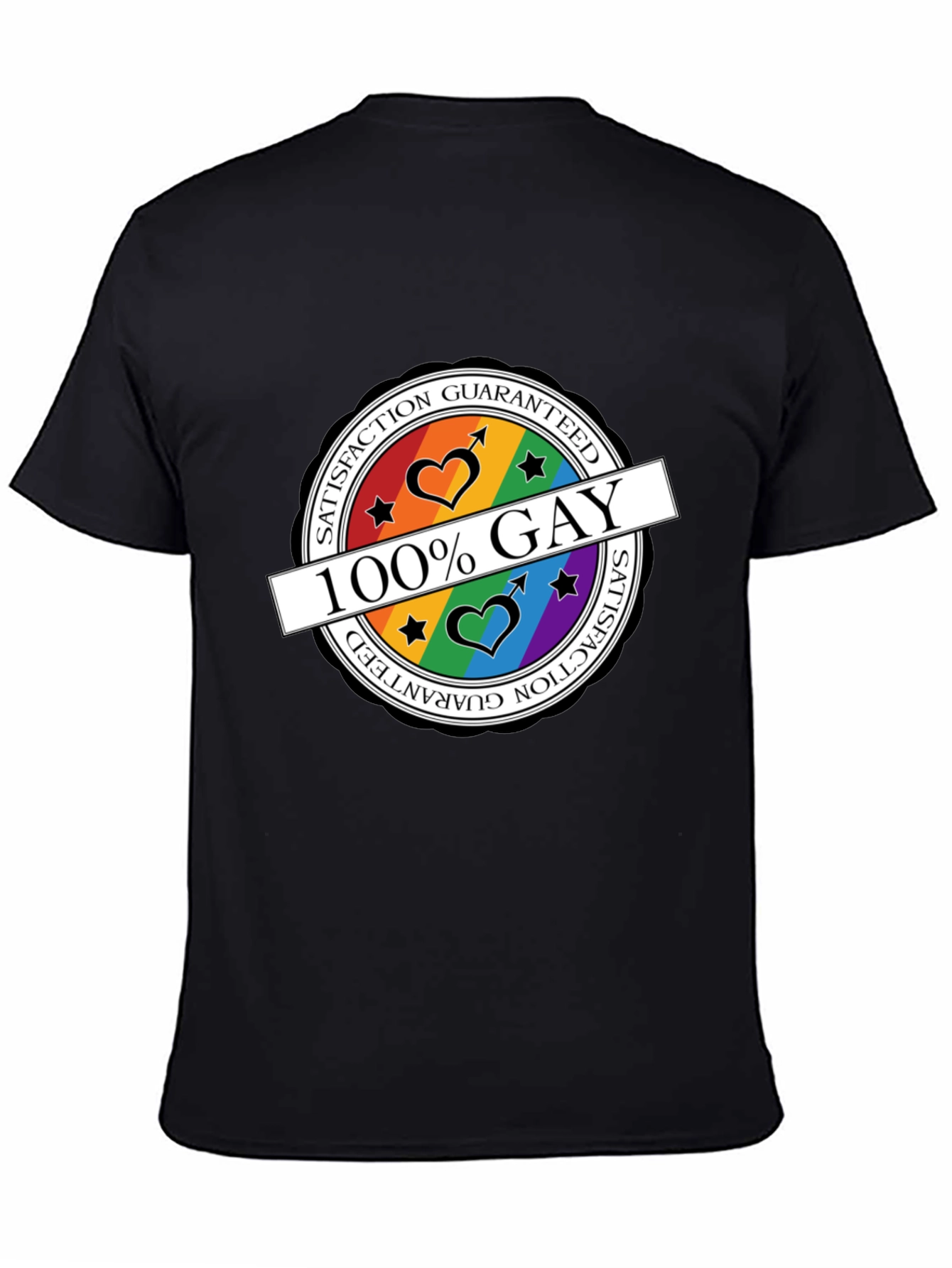 Black 100% Gay Pride T-Shirt - Satisfaction Guaranteed view 4