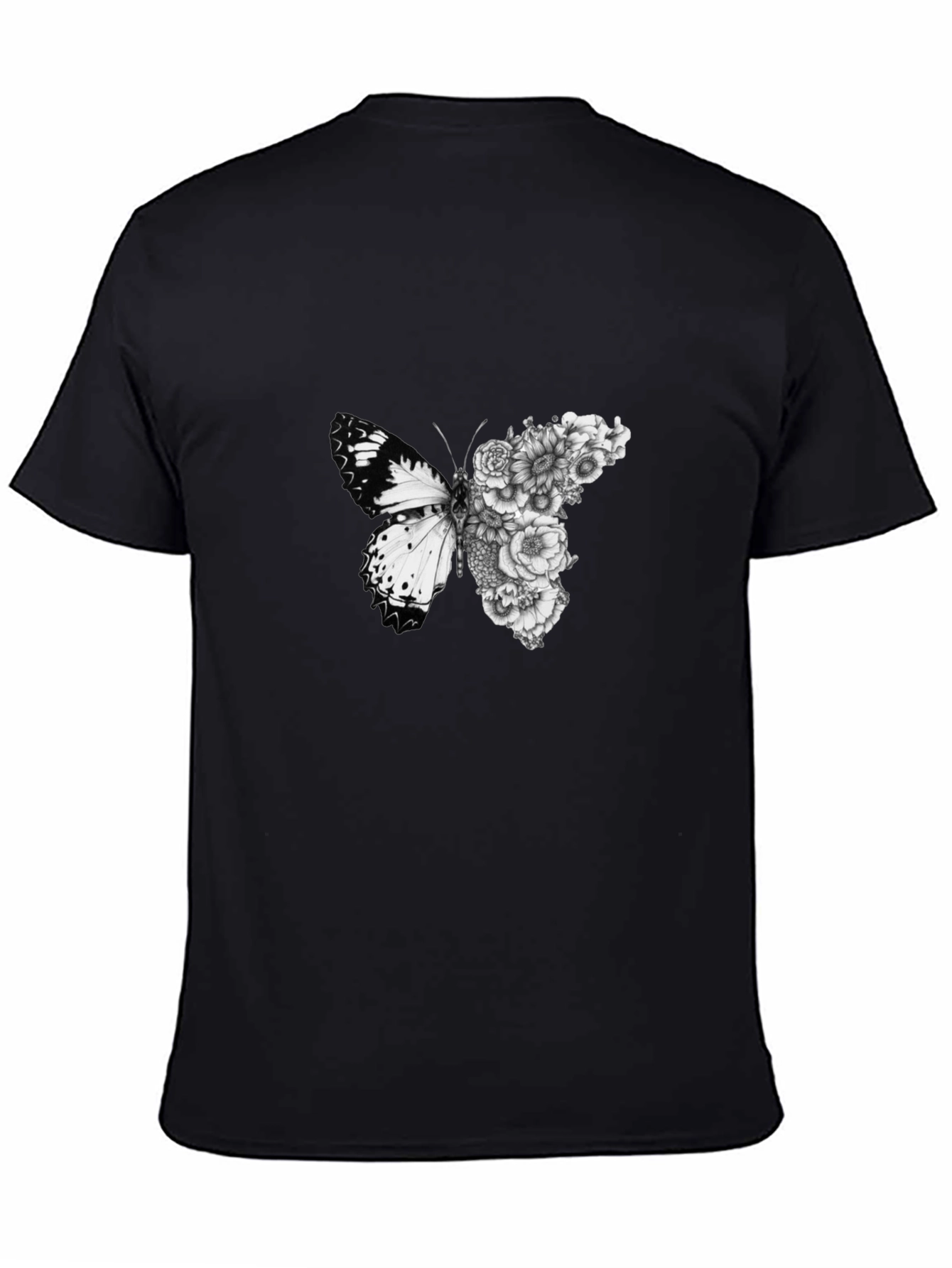 Black Butterfly Floral Graphic Black T-Shirt view 4