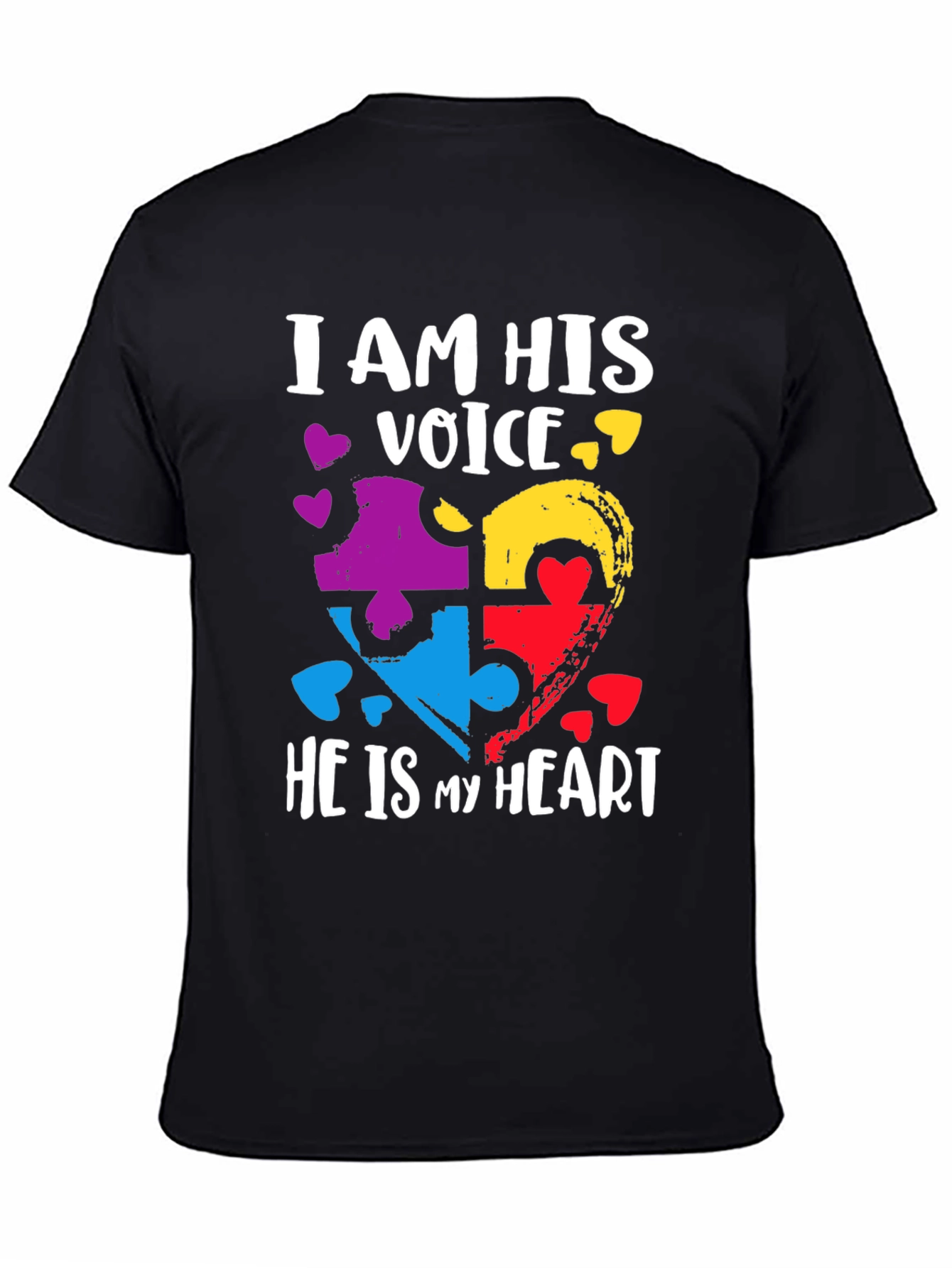 Black Autism Awareness Heart Puzzle T-Shirt view 4
