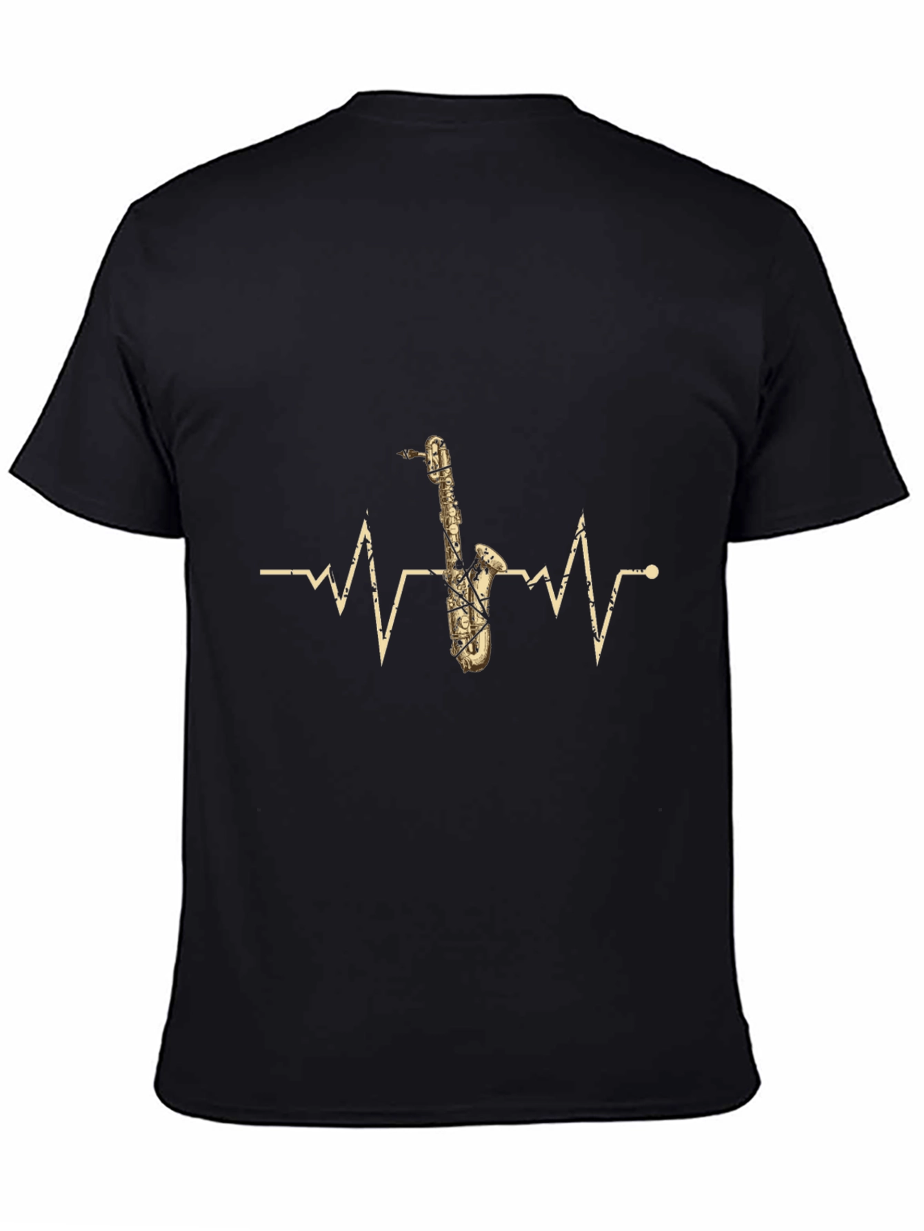 Black Saxophone Heartbeat Graphic T-Shirt - Music Lover Tee view 4