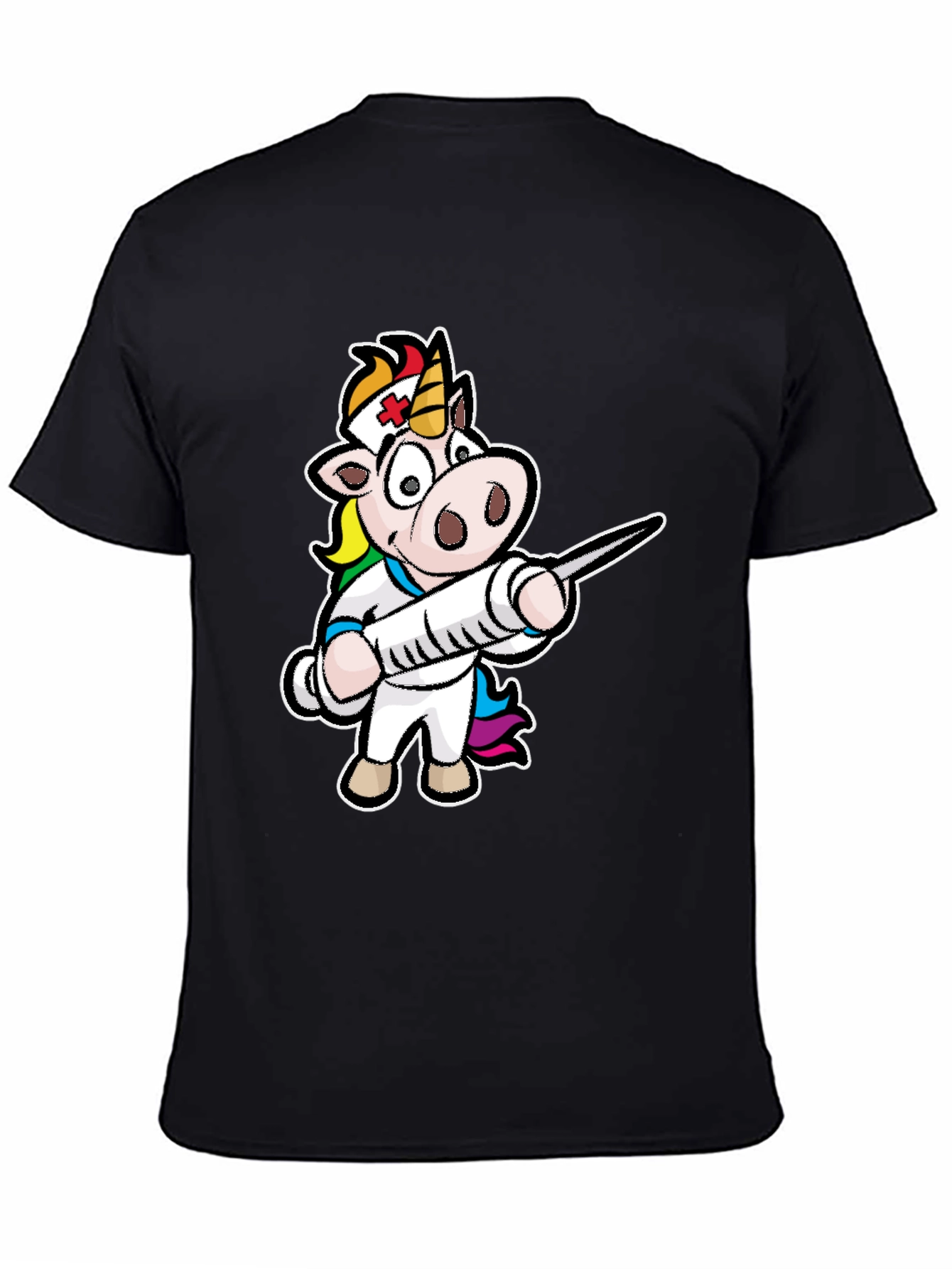 Black Nurse Unicorn T-Shirt - Cartoon Graphic Tee view 4