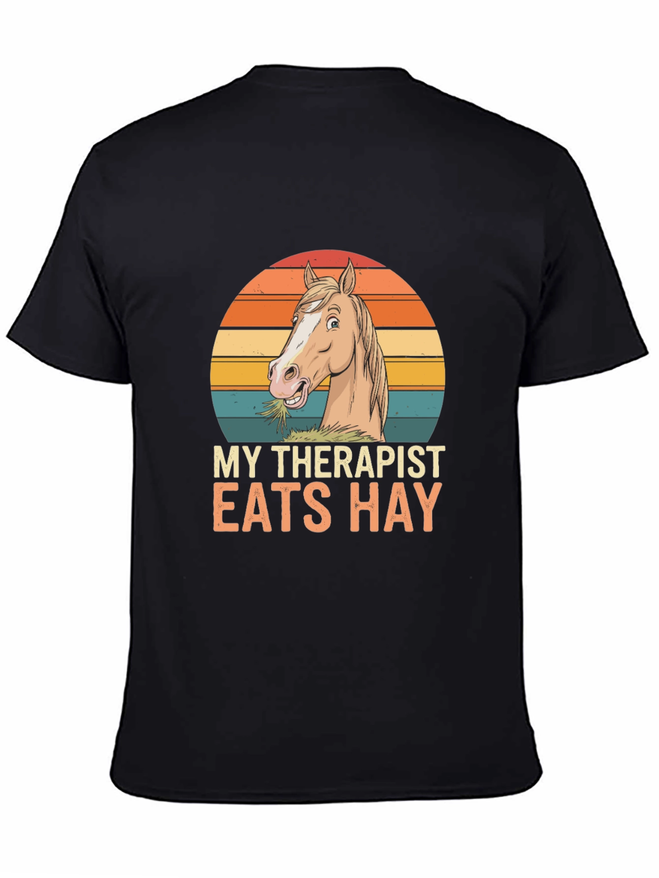 Black My Therapist Eats Hay T-Shirt - Horse Lover Tee view 4