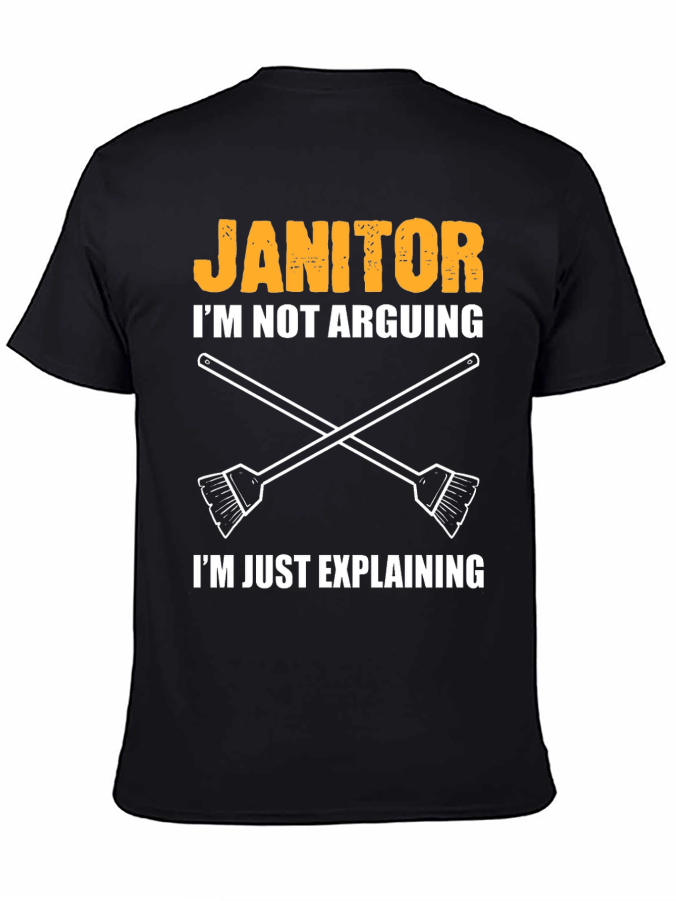 Black Janitor Explaining T-Shirt - Funny Cleaning Crew Apparel view 4