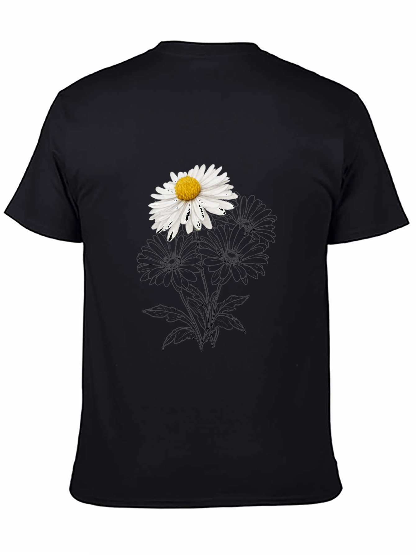 Black Daisy Graphic Black T-Shirt - Stylish Casual Wear view 4