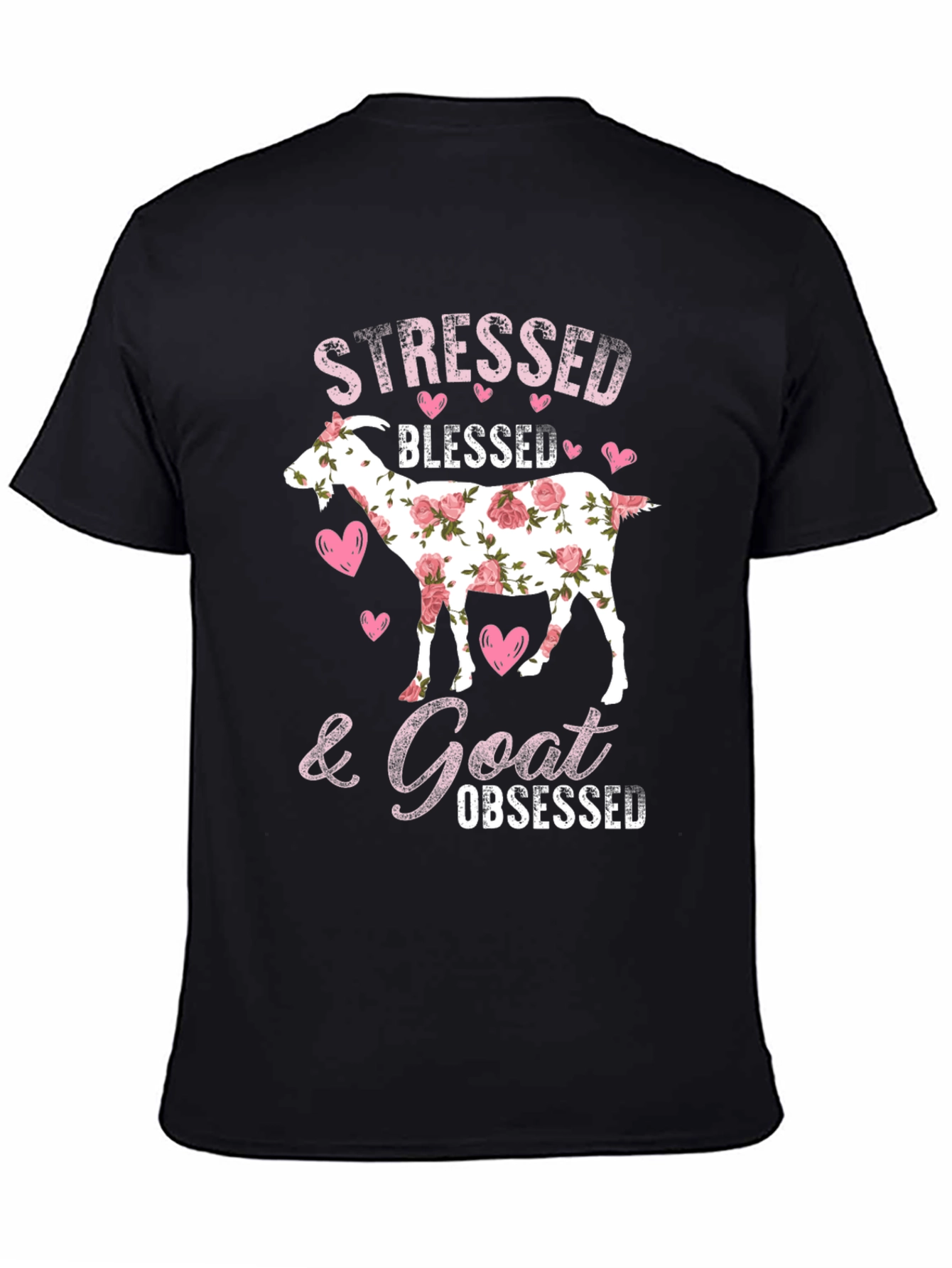 Black Stressed Blessed Goat Obsessed T-Shirt view 4