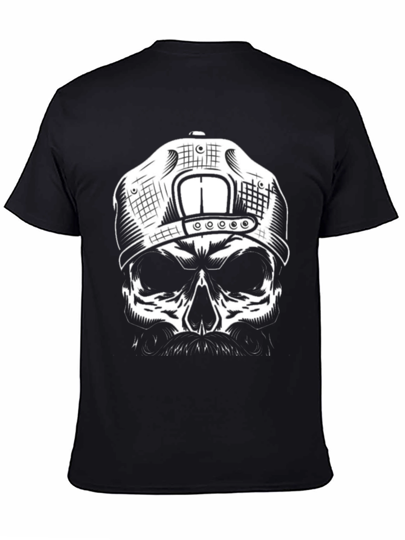Black Skull with Cap Graphic T-Shirt - Black view 4