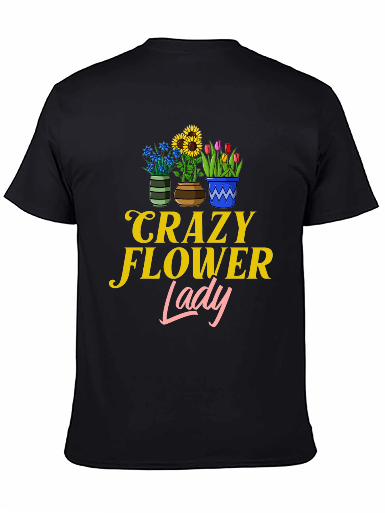 Black Crazy Flower Lady Graphic T-Shirt view 4