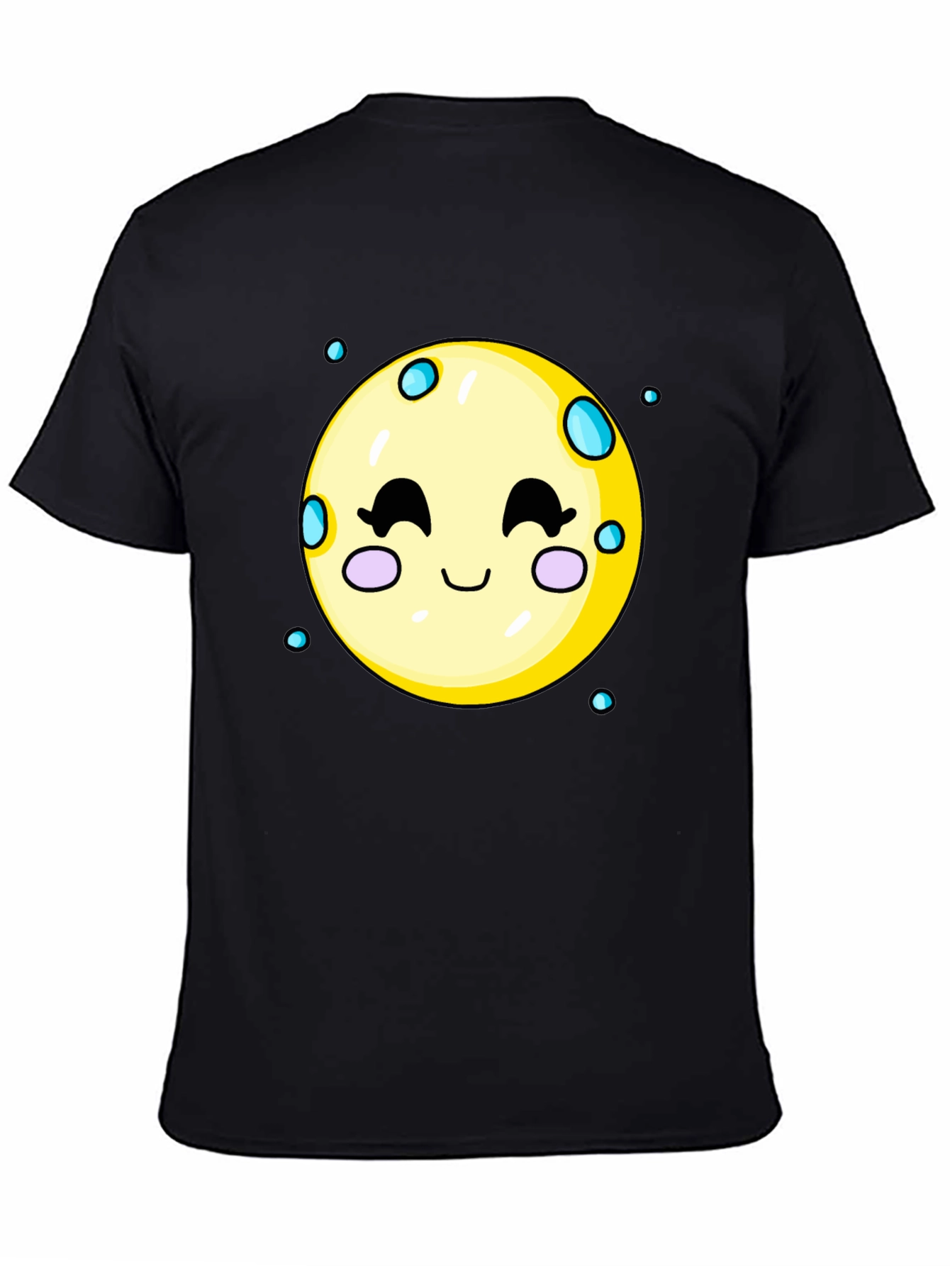 Black Cute Moon Graphic Tee - Black Cotton T-Shirt view 4