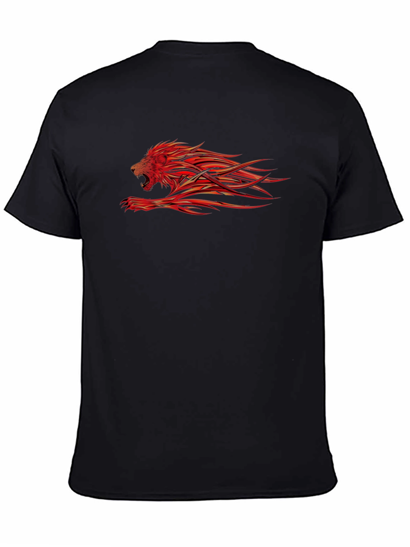 Black Fiery Lion Graphic Black T-Shirt view 4