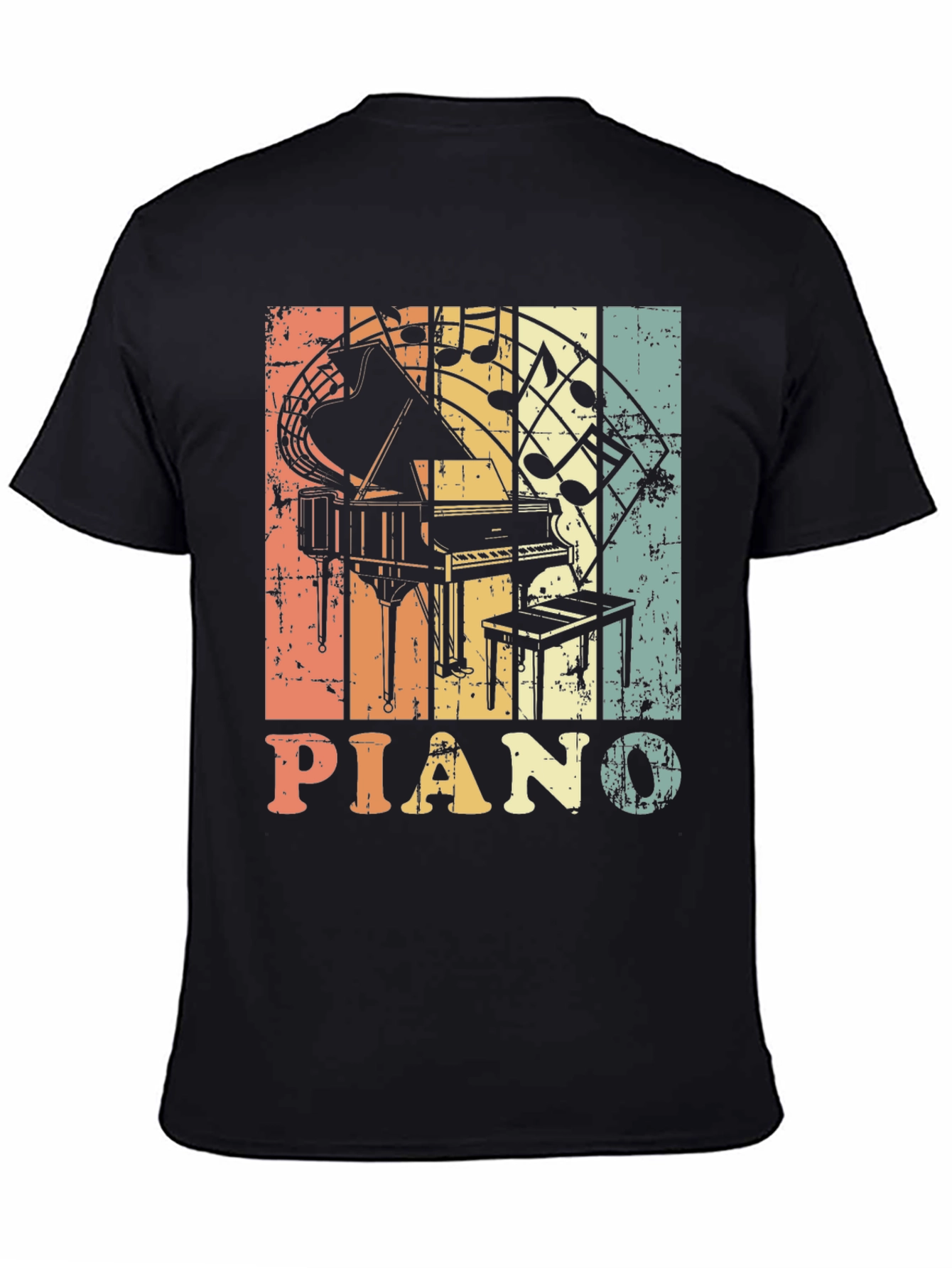Black Retro Piano Music Notes Graphic T-Shirt view 4
