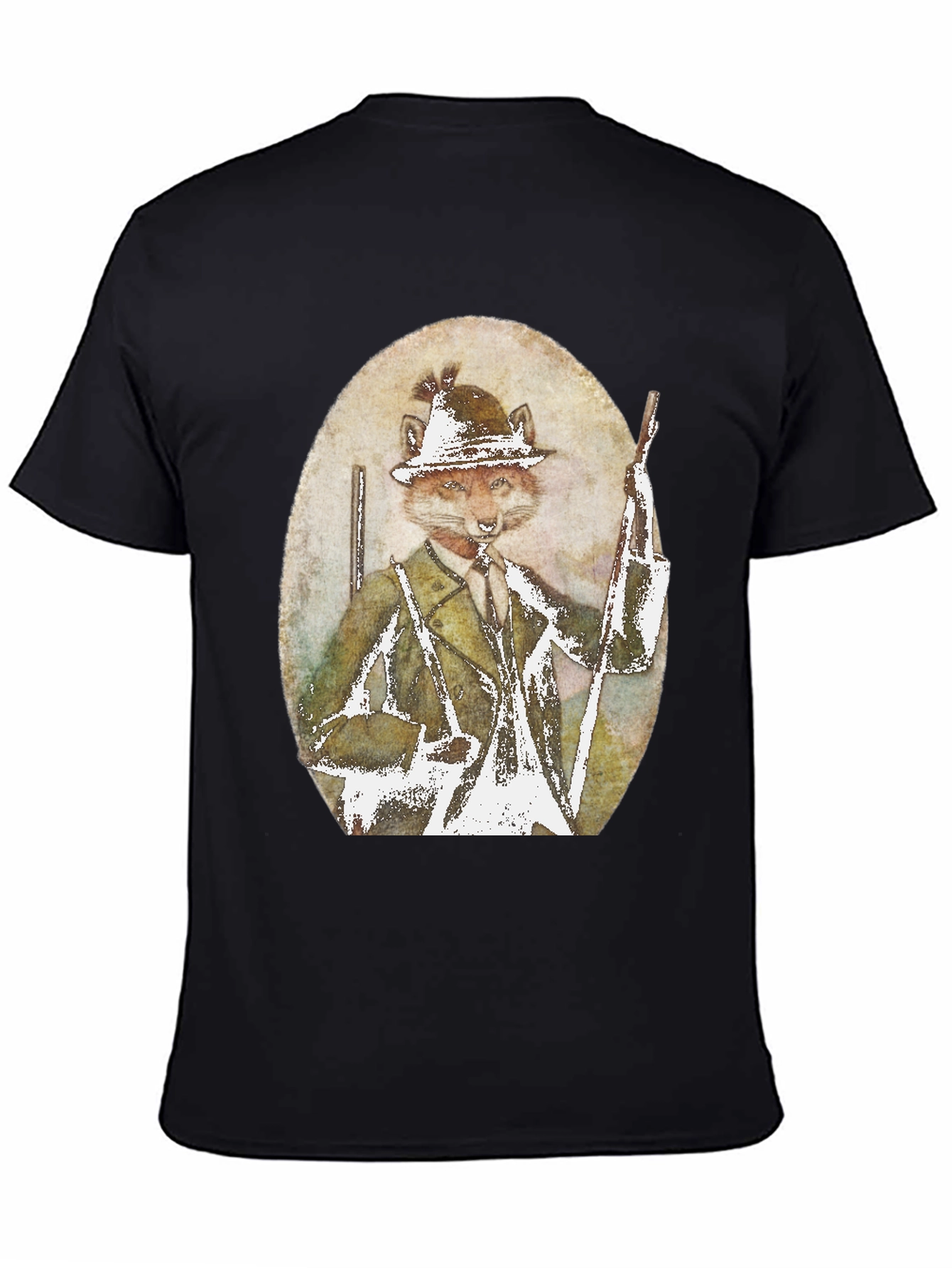 Black Fox Hunter Graphic T-Shirt - Novelty Print Tee view 4