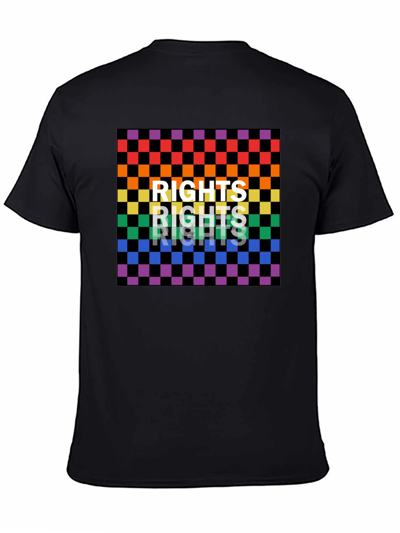 Black Rights Rainbow Checkered Graphic Tee view 4