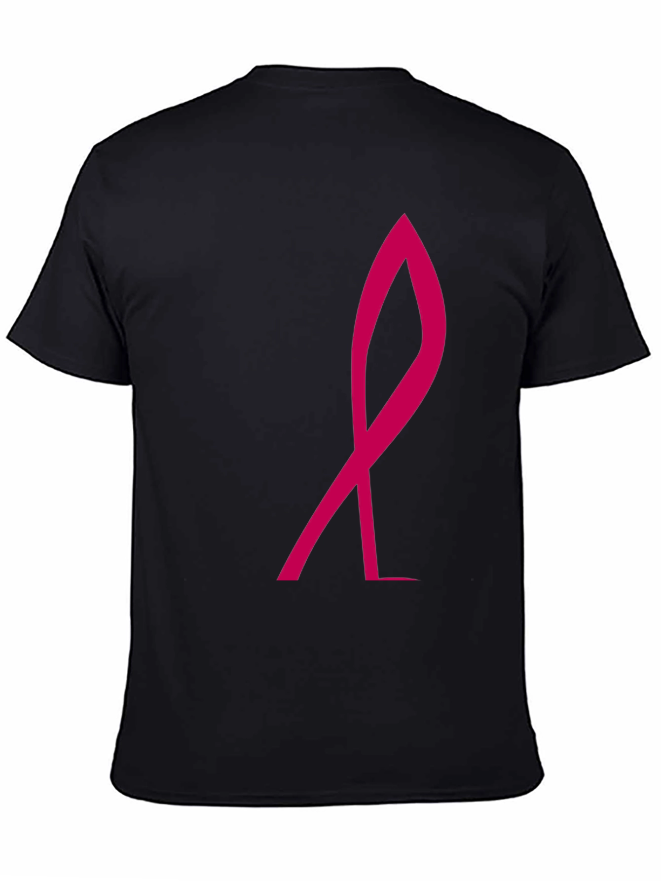 Black Stylish Black Tee with Pink Ribbon Graphic view 4