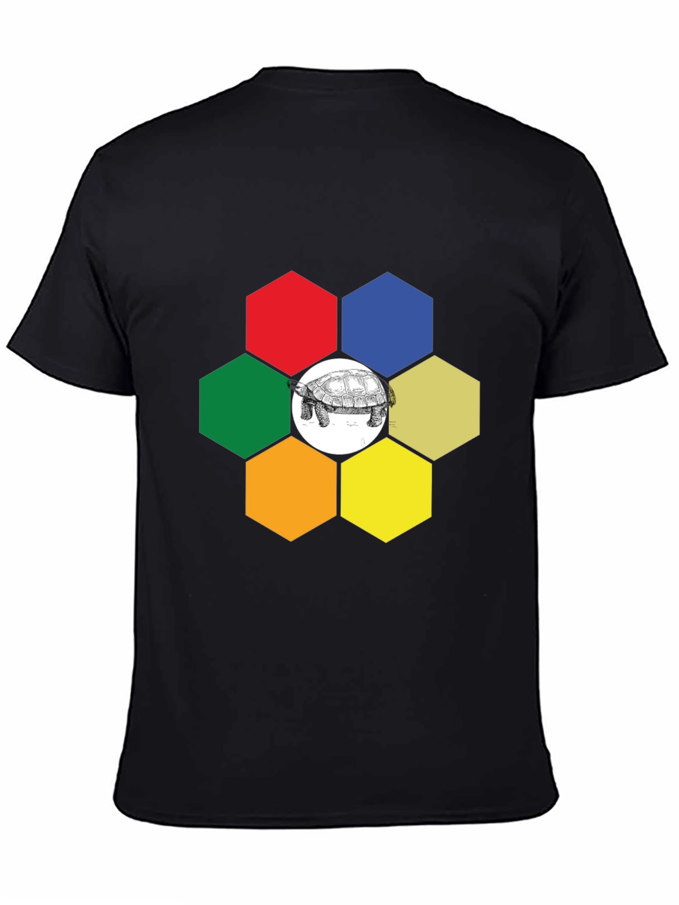 Black Hexagon Turtle Graphic Tee - Unique Design view 4