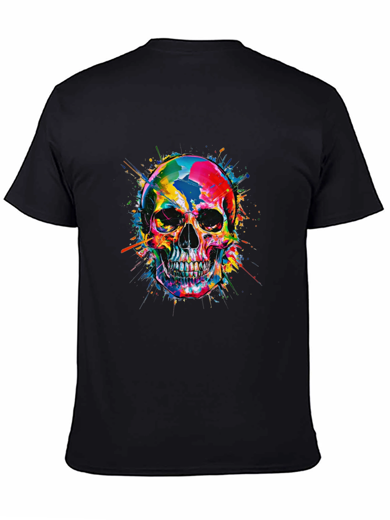 Black Colorful Skull Graphic Print Black T-Shirt view 4