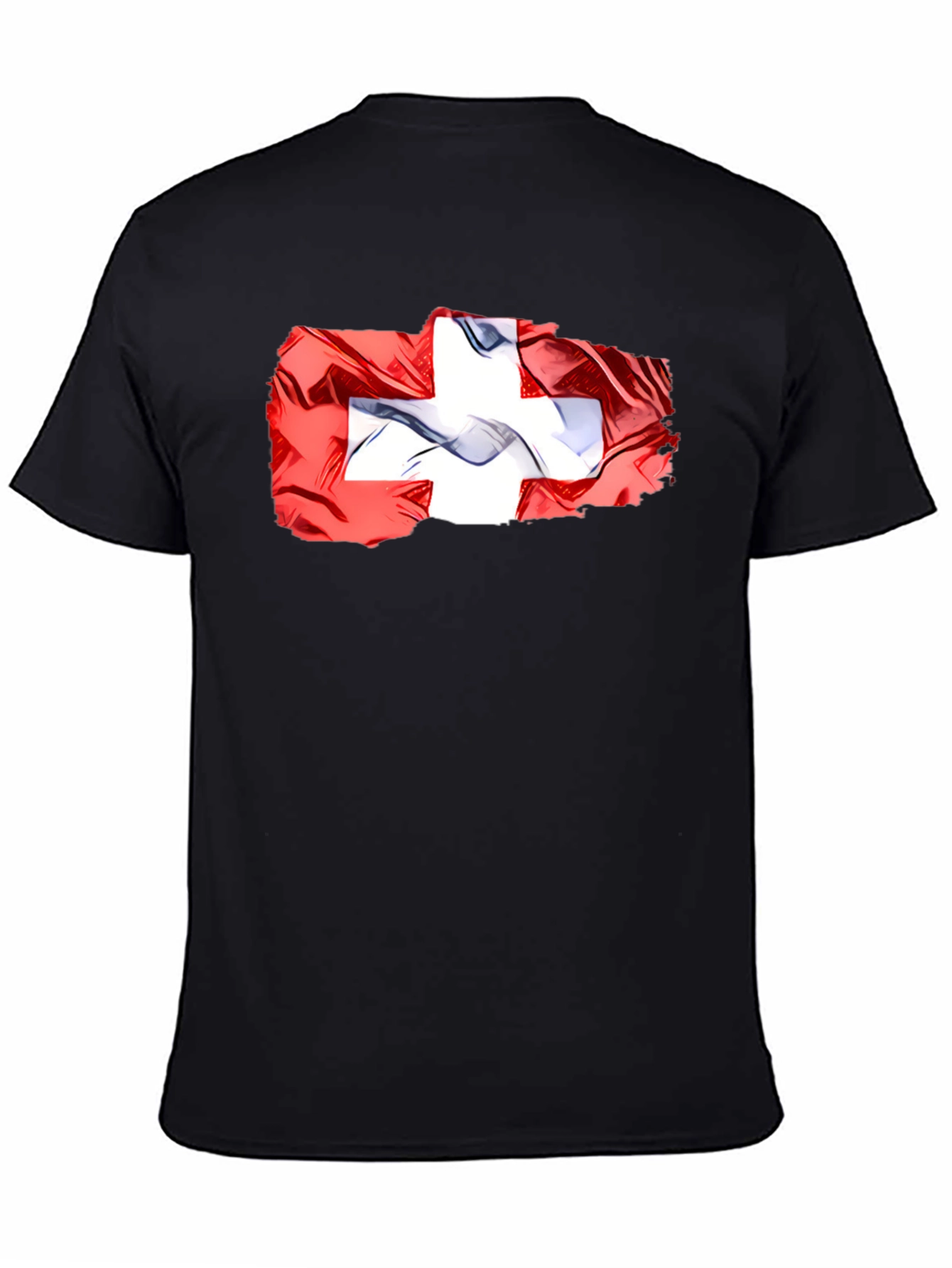 Black Swiss Flag Graphic Tee - Black Casual T-Shirt view 4