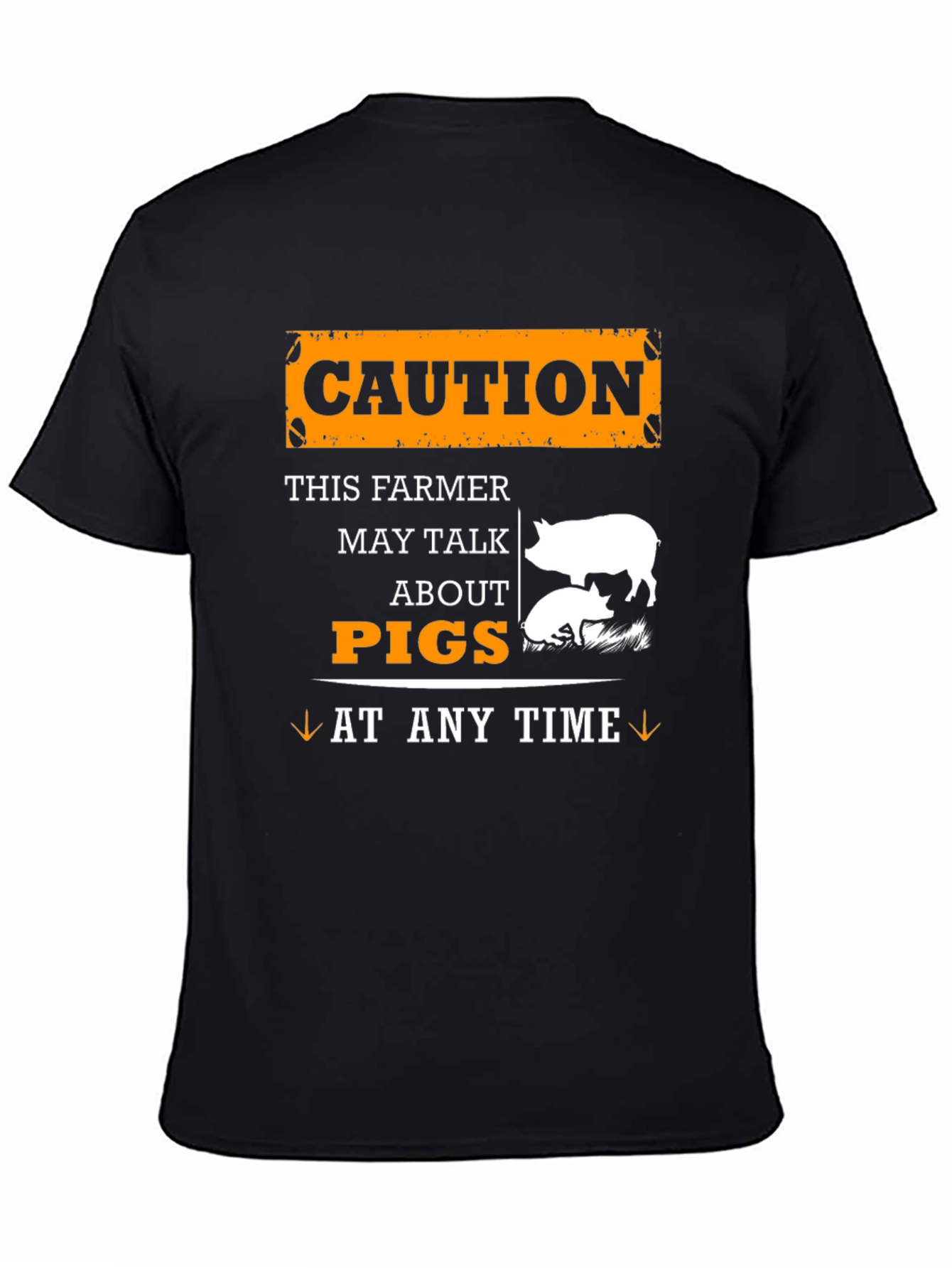 Black Caution Farmer May Talk About Pigs T-Shirt view 4