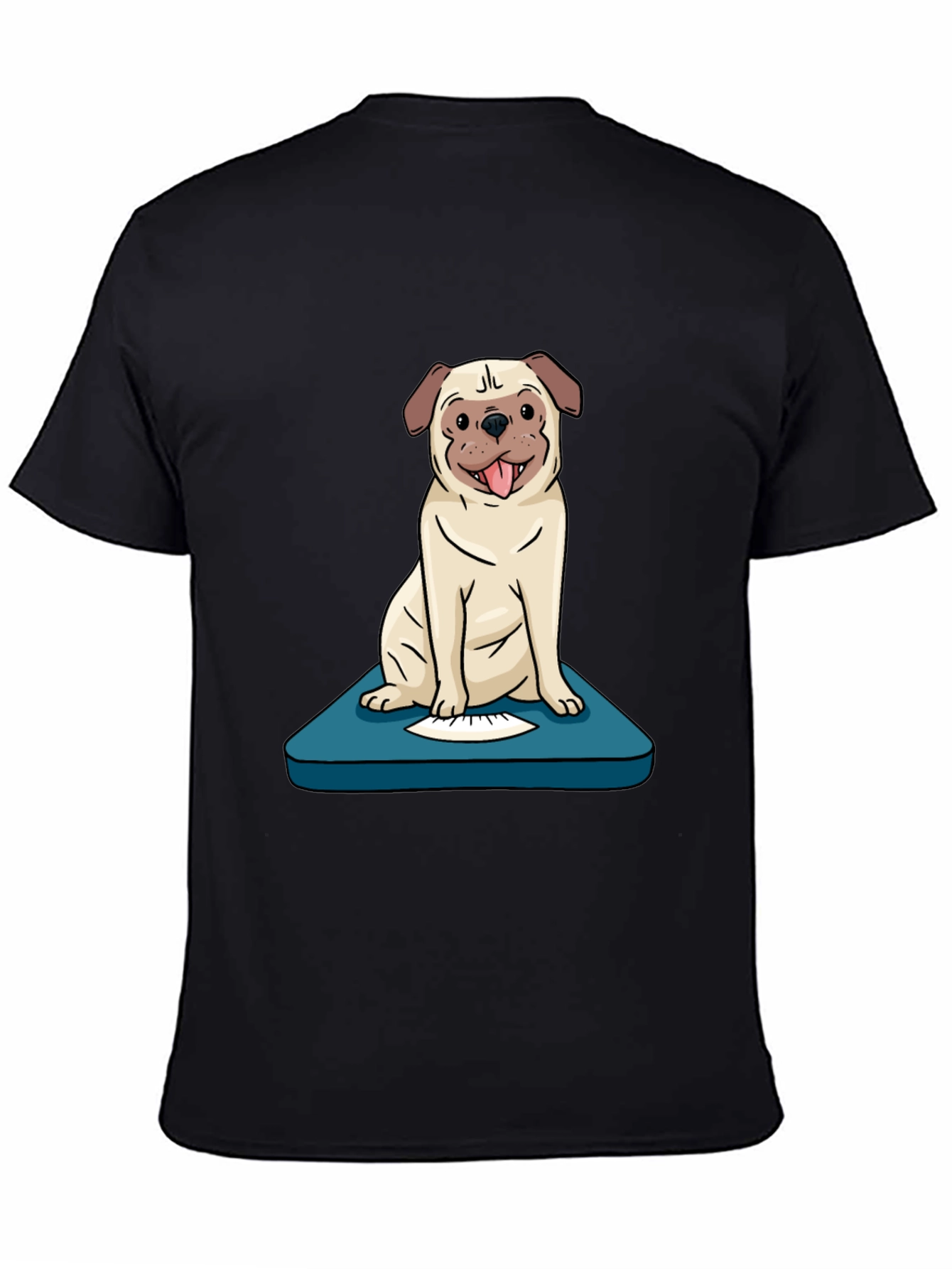 Black Pug on Scale Graphic Tee - Weighty Humor T-Shirt view 4