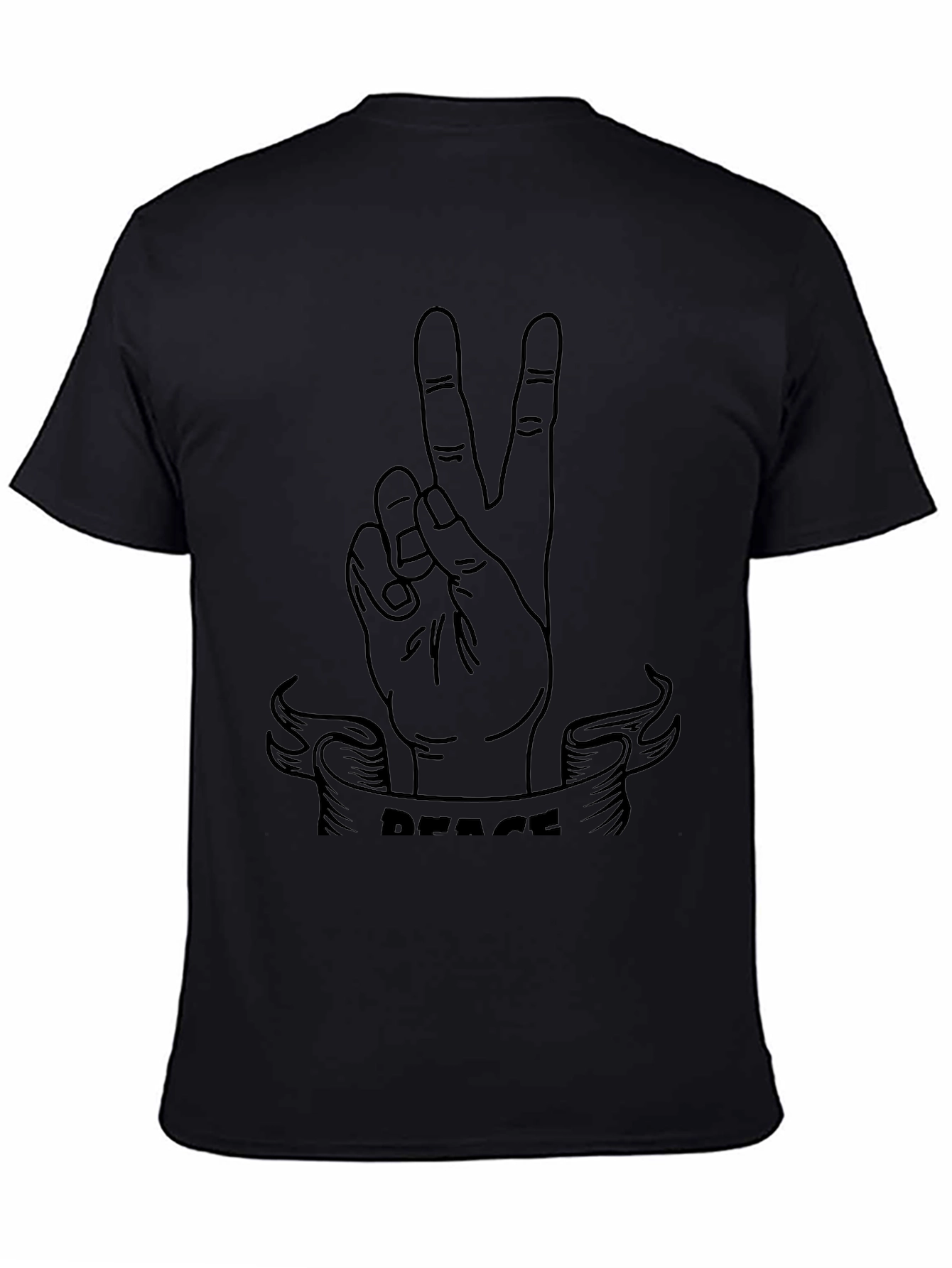 Black Peace Sign Graphic Tee - Black Cotton T-Shirt view 4