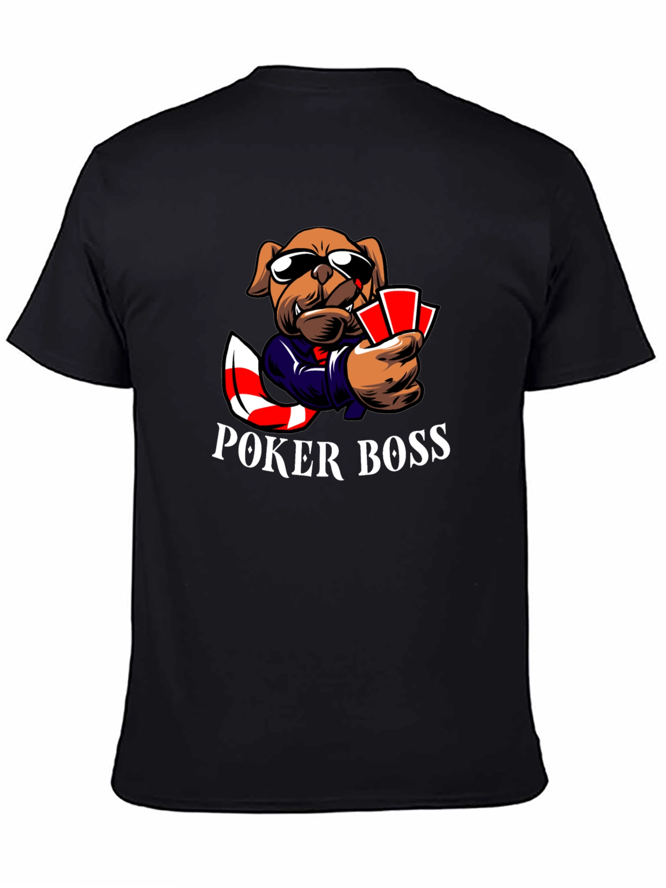 Black Poker Boss Dog Graphic T-Shirt - Playful Design view 4