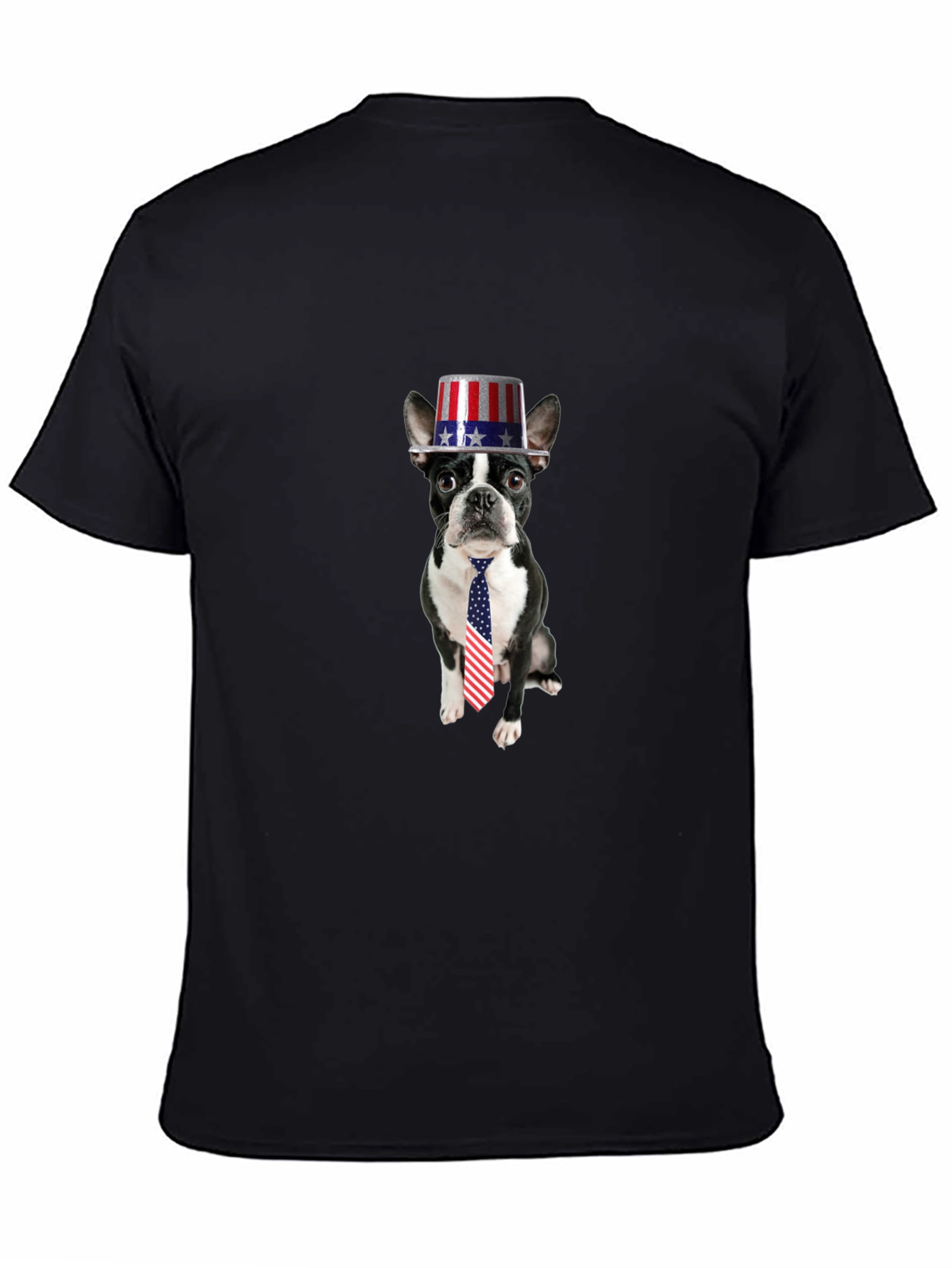 Black Patriotic Pup T-Shirt - Dog with American Flag Hat & Tie view 4