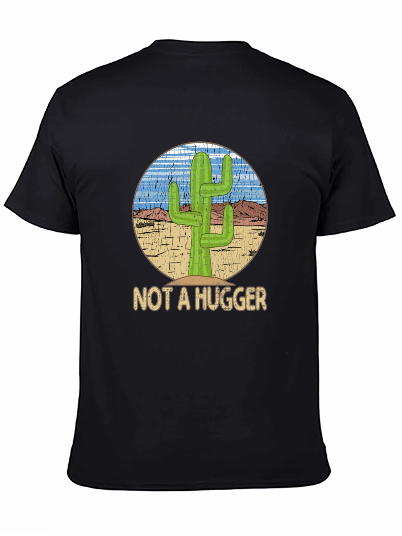 Black Not A Hugger Cactus Graphic T-Shirt - Funny Desert Tee view 4