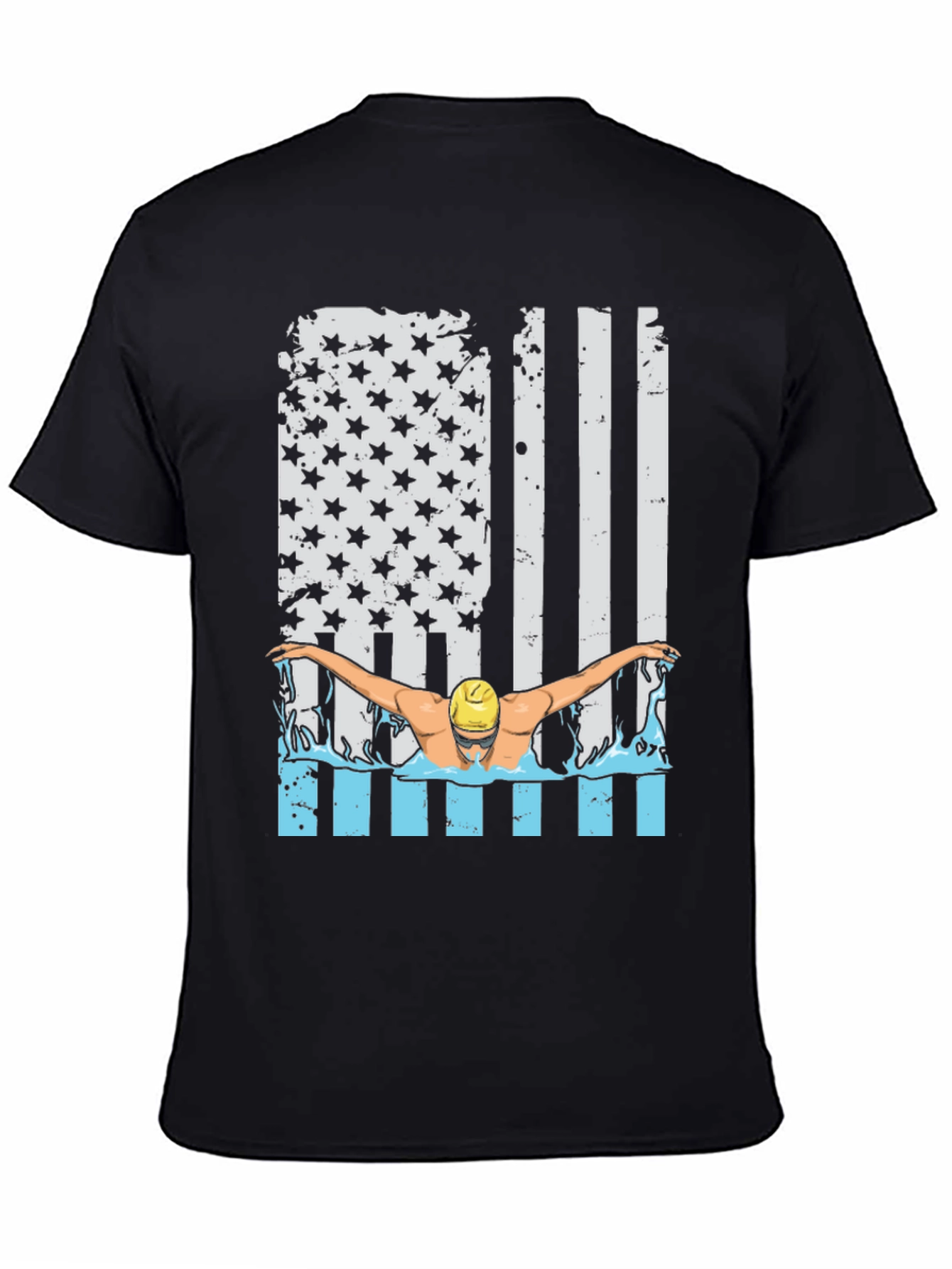 Black Patriotic Swimmer T-Shirt USA Flag Design view 4