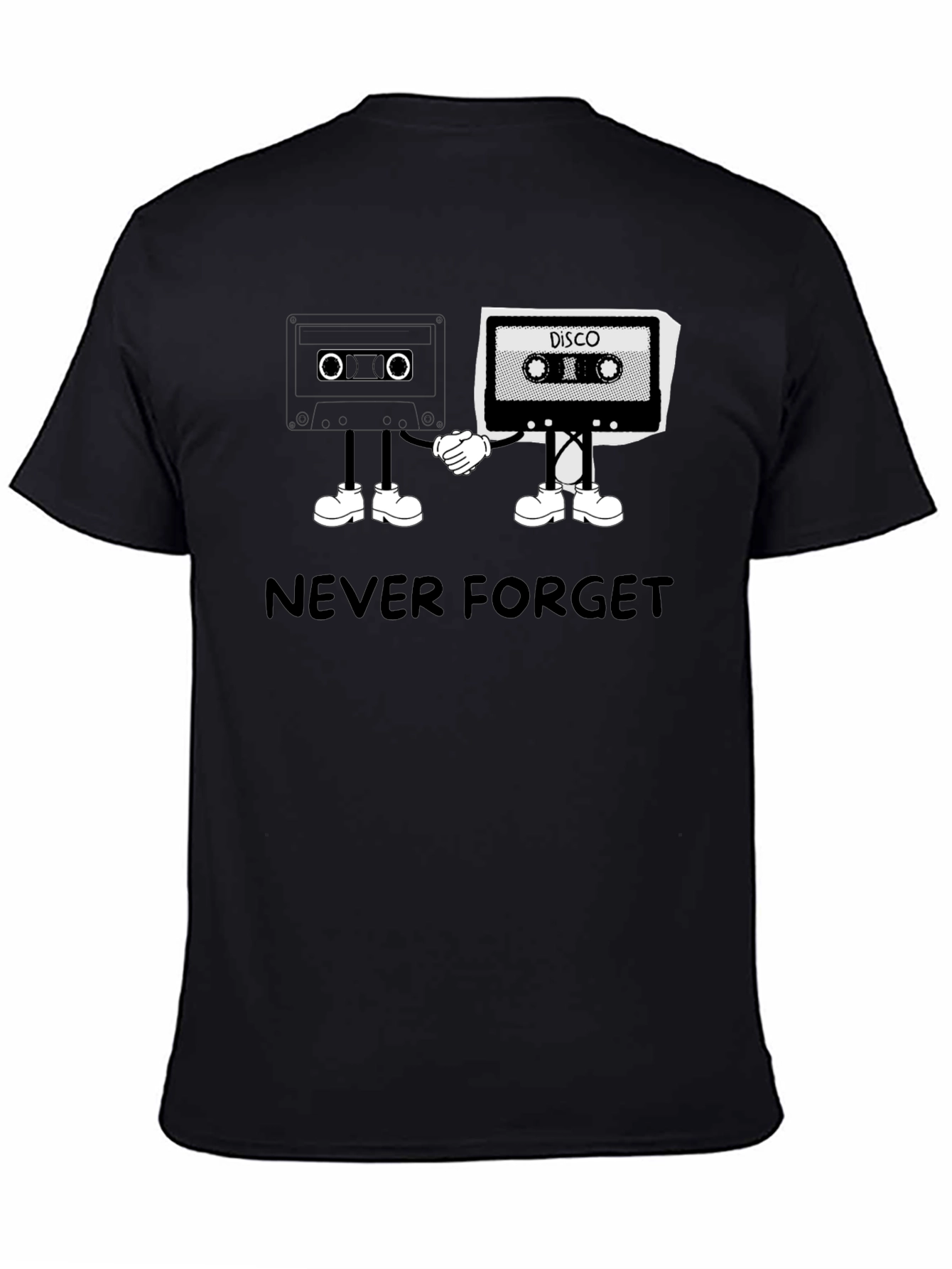 Black Retro Cassette Tape T-Shirt: Never Forget Disco! view 4