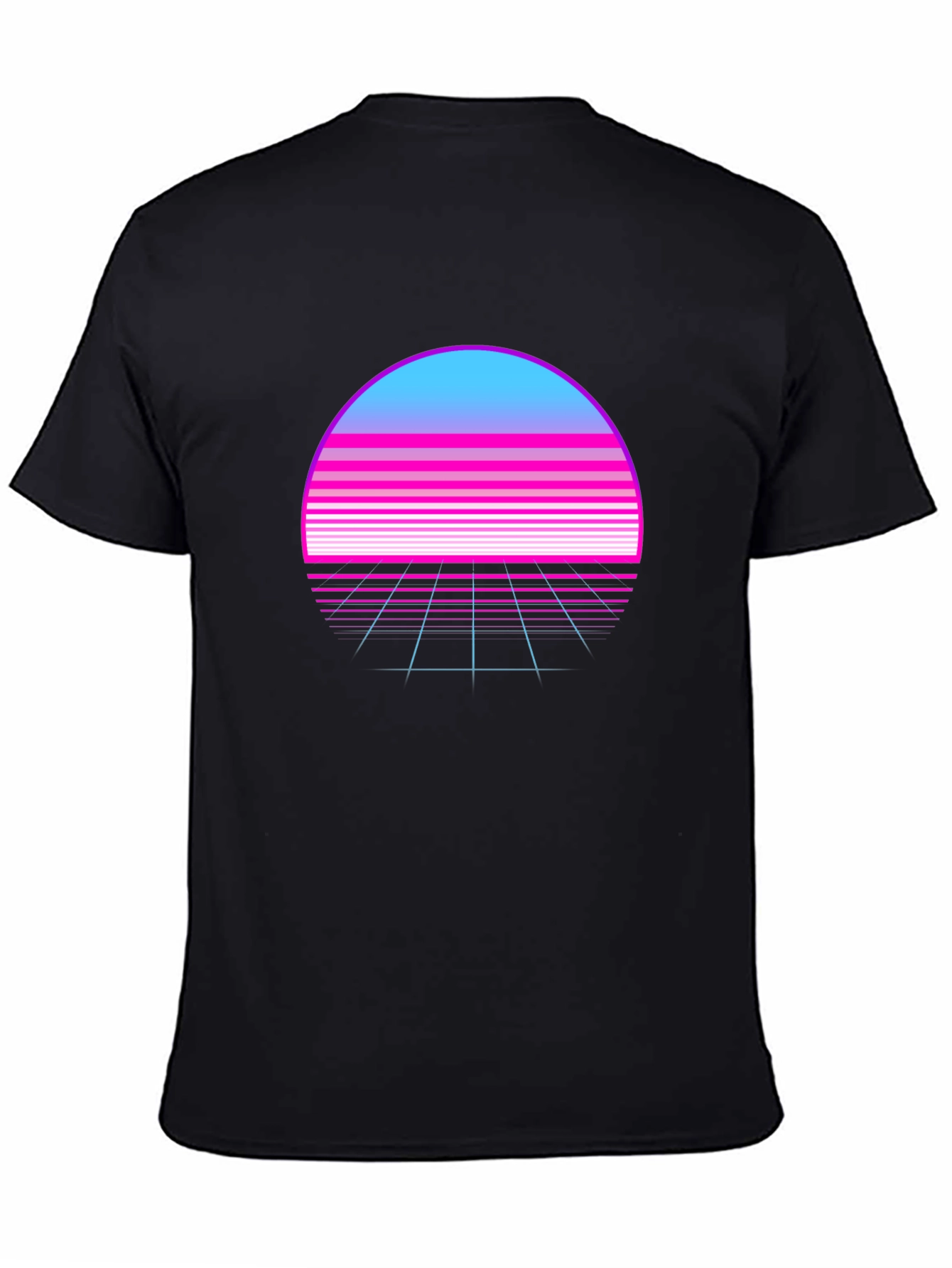 Black Retro Wave Sunset T-Shirt - Synthwave Style view 4