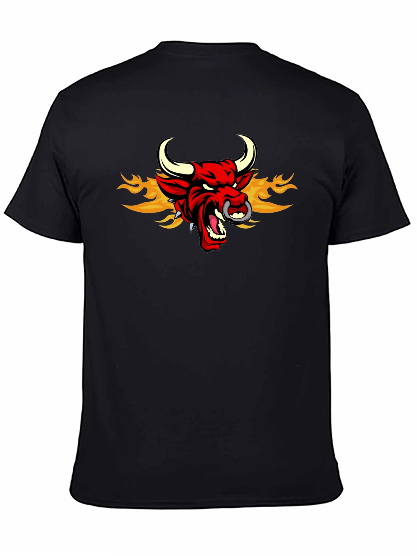 Black Fiery Bull Graphic Tee - Men's Black T-Shirt view 4