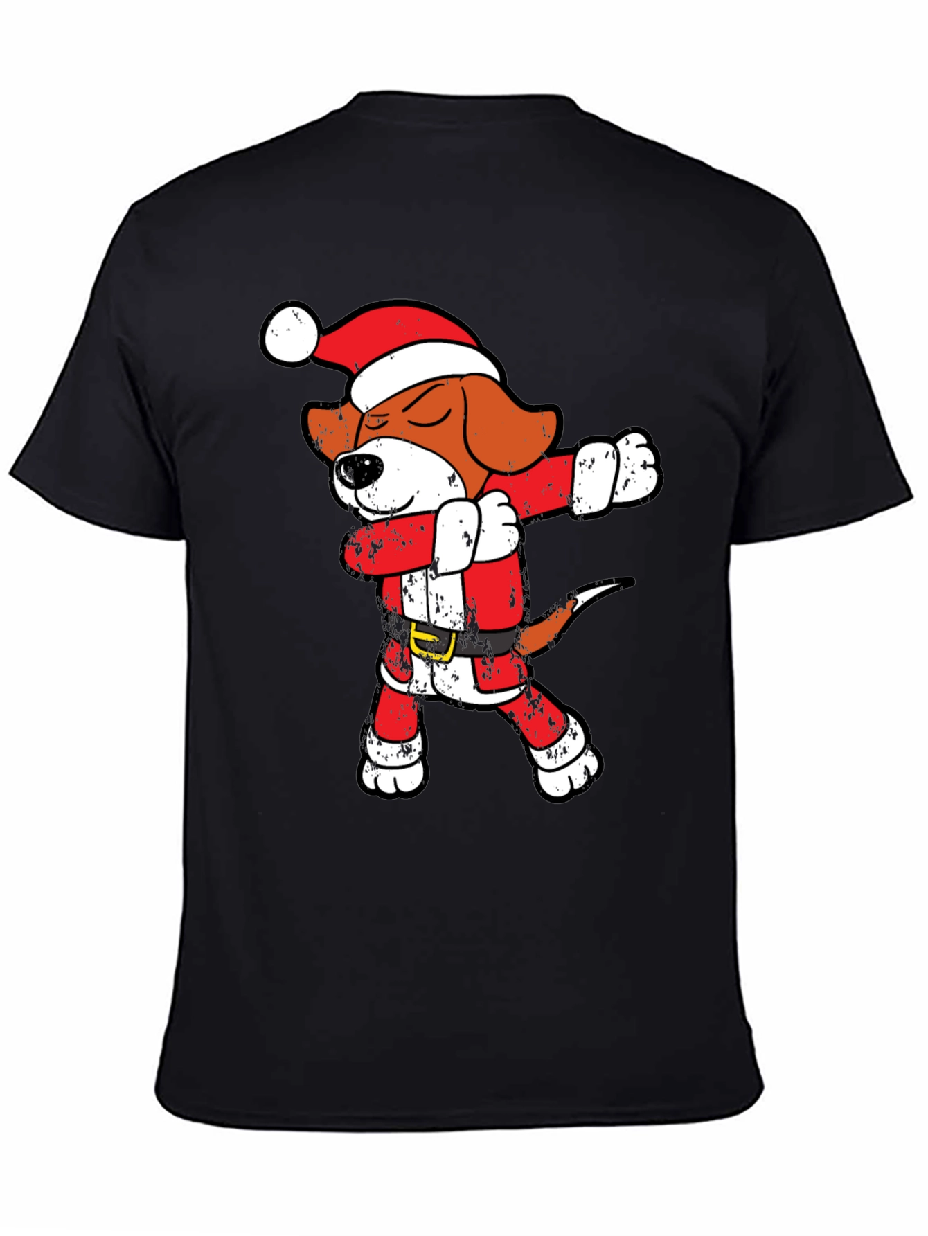 Black Dabbing Santa Beagle T-Shirt view 4