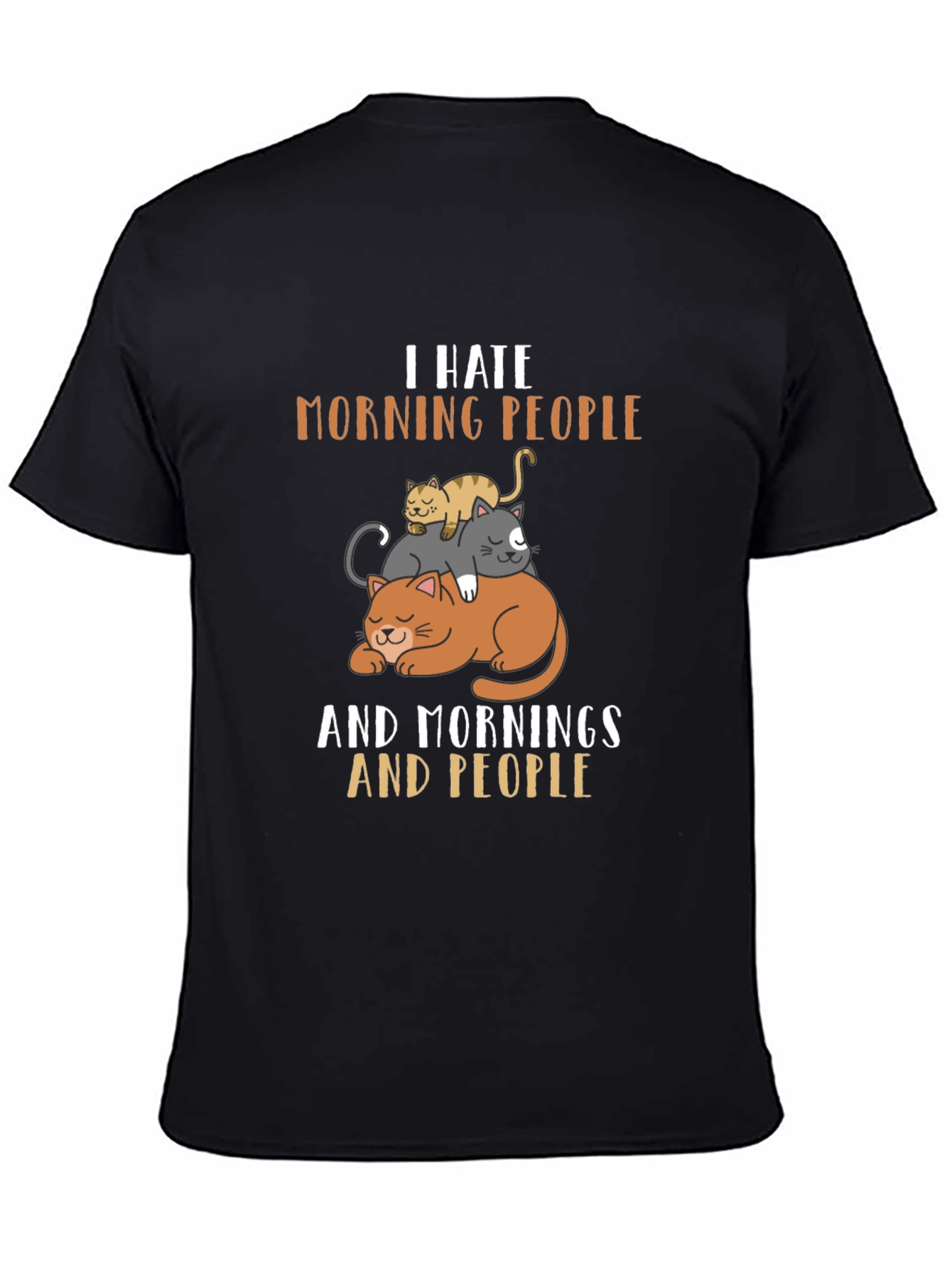 Black I Hate Morning People Cat T-Shirt view 4