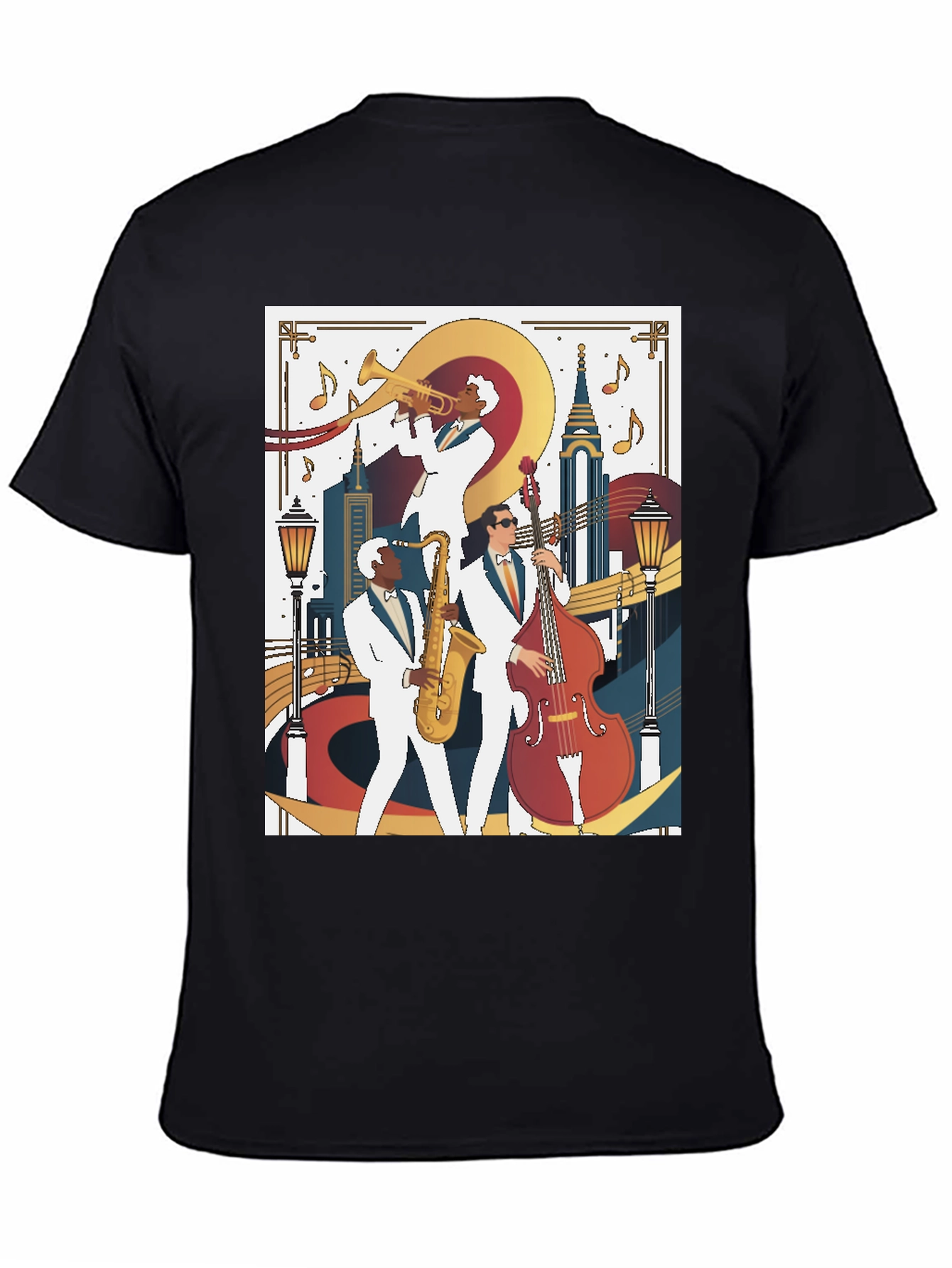 Black Jazz Band Graphic Tee - Vintage Music Lover T-Shirt view 4