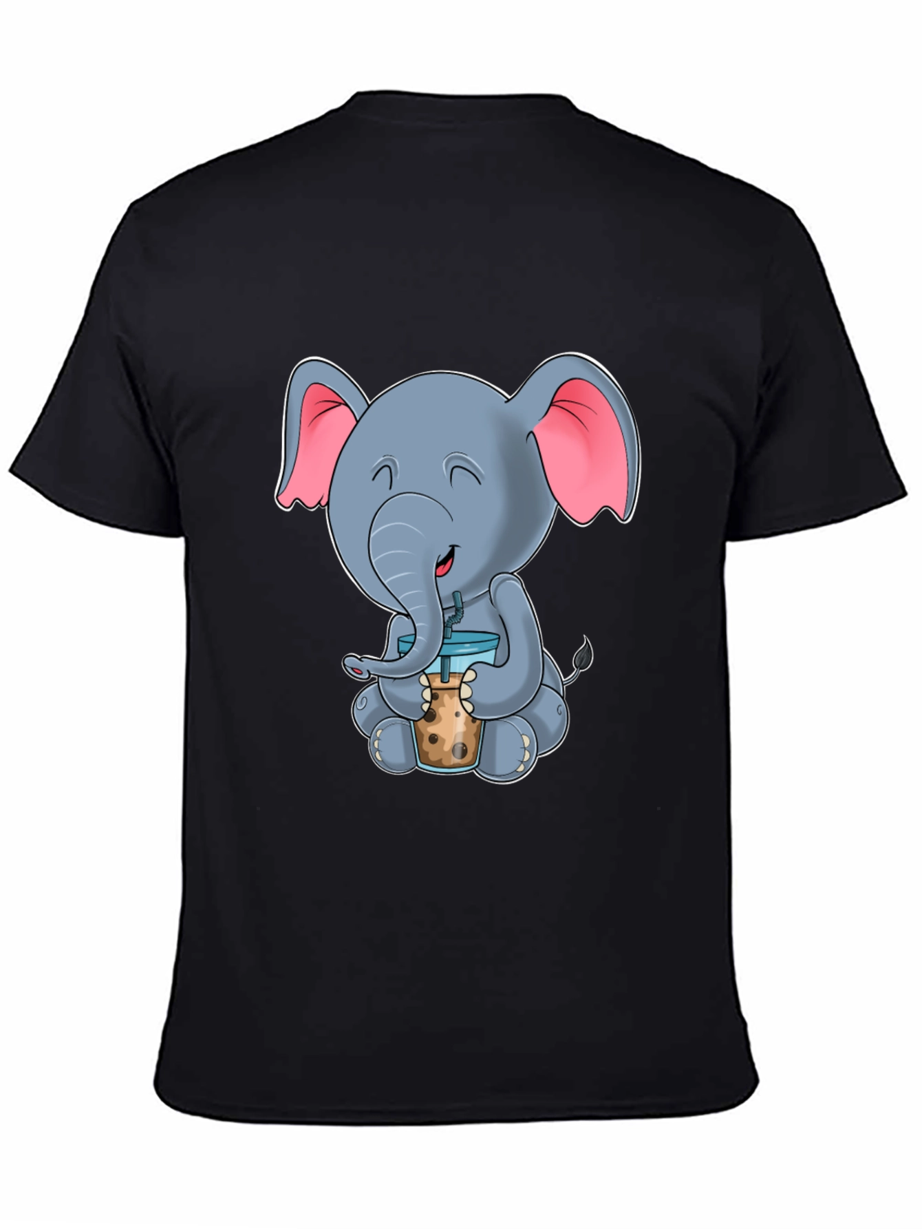 Black Cute Elephant Bubble Tea Graphic Tee view 4