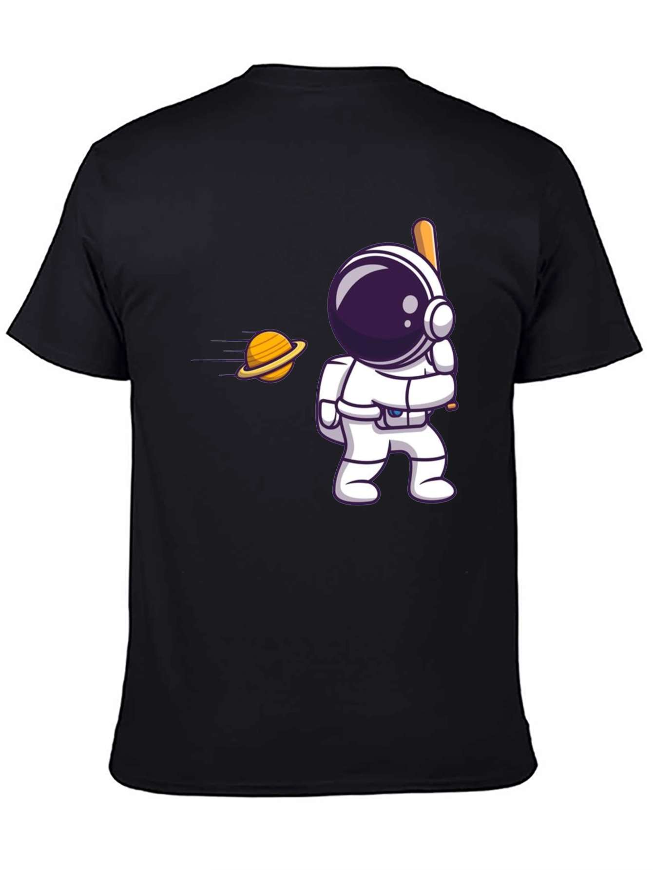 Black Astronaut Hitting Saturn T-Shirt view 4