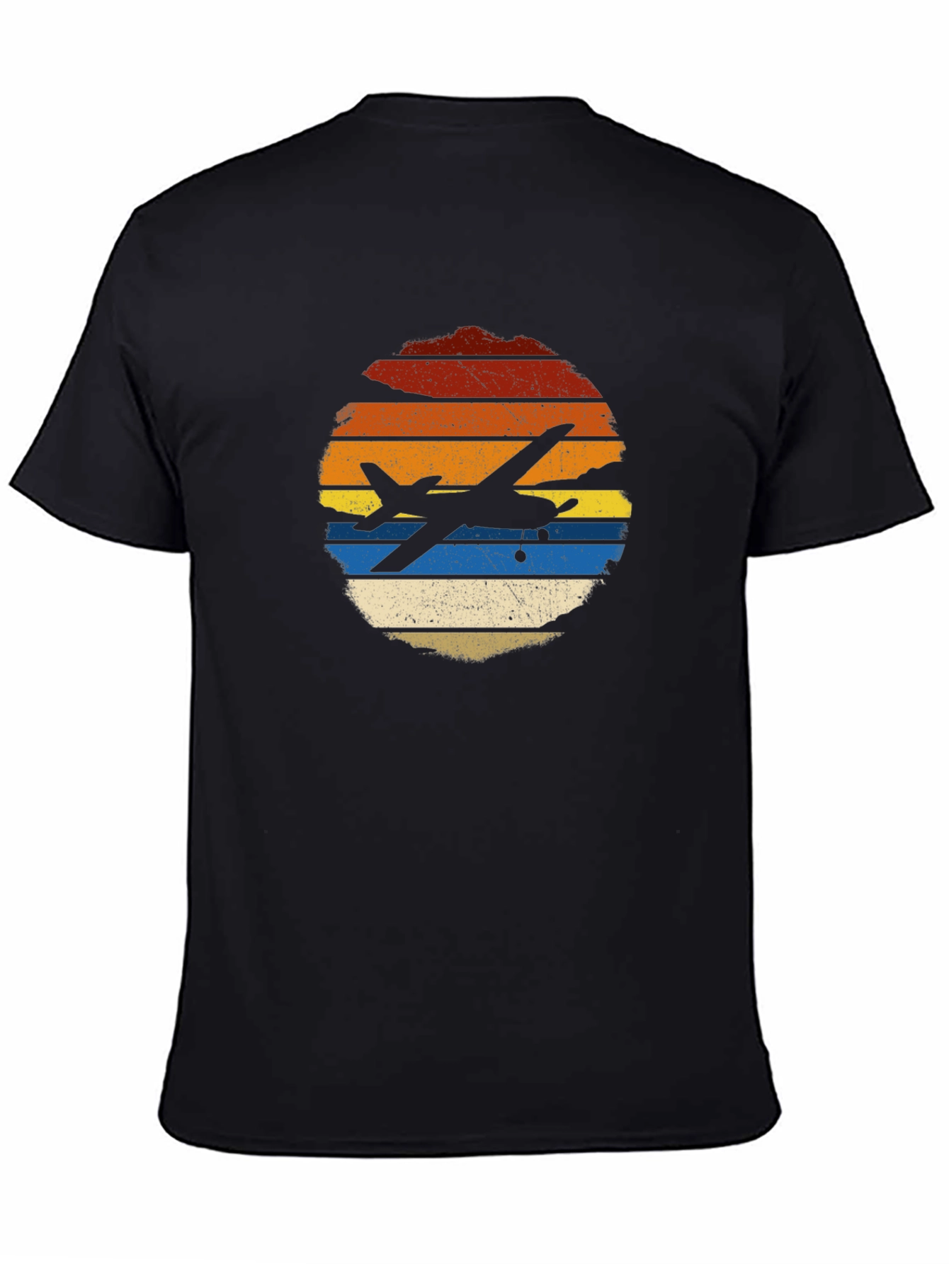 Black Retro Airplane Sunset T-Shirt view 4