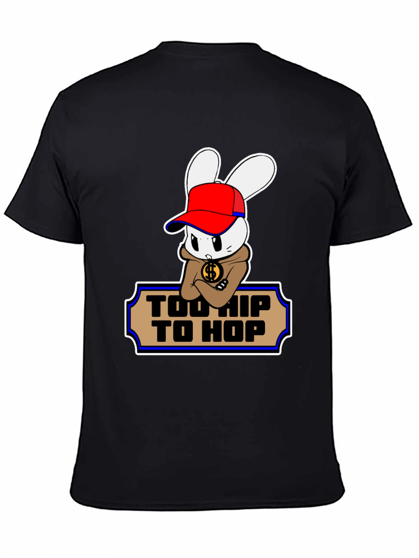 Black Too Hip To Hop Cartoon Bunny T-Shirt view 4