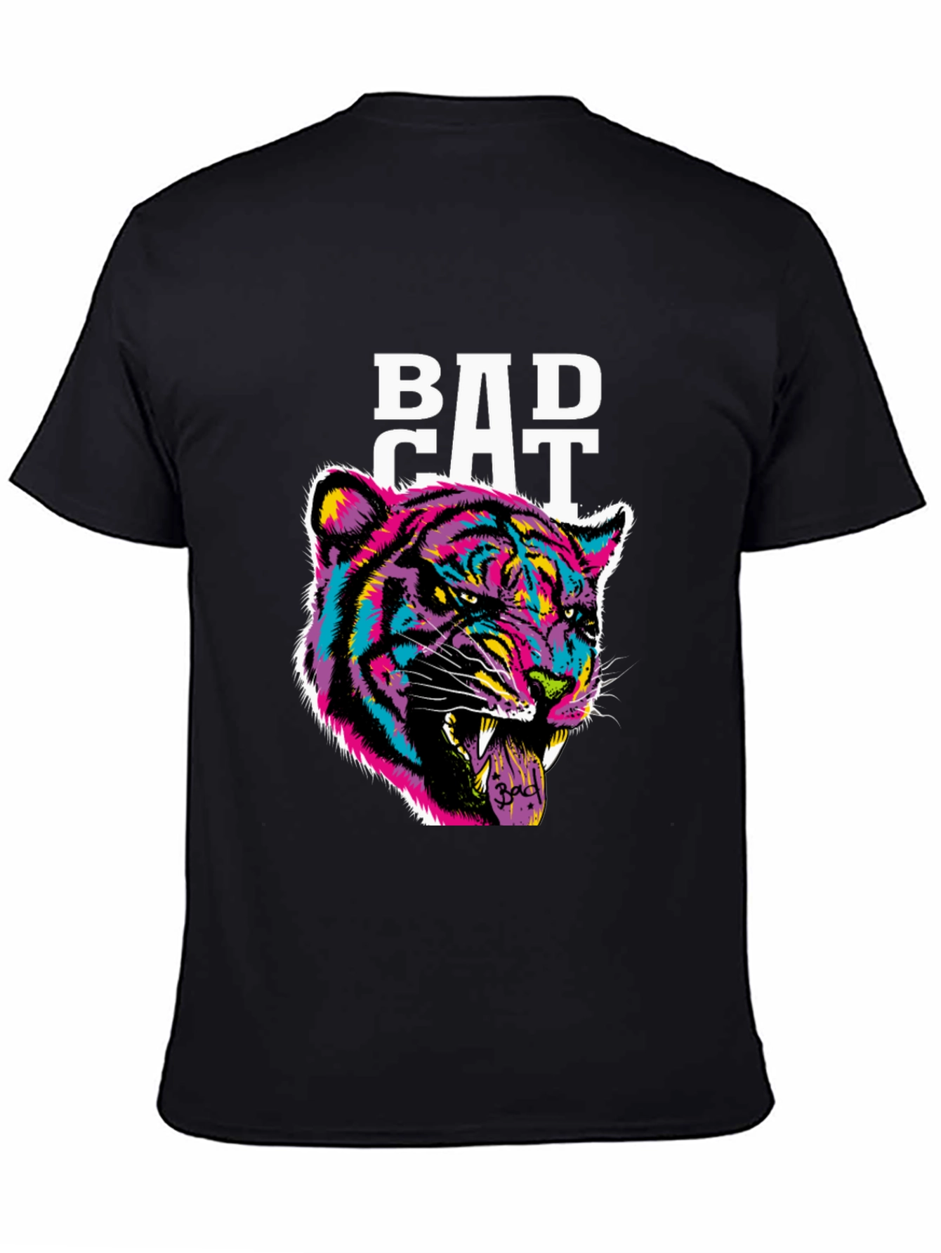 Black Bad Cat Graphic Print Tee - Black Cotton Blend view 4